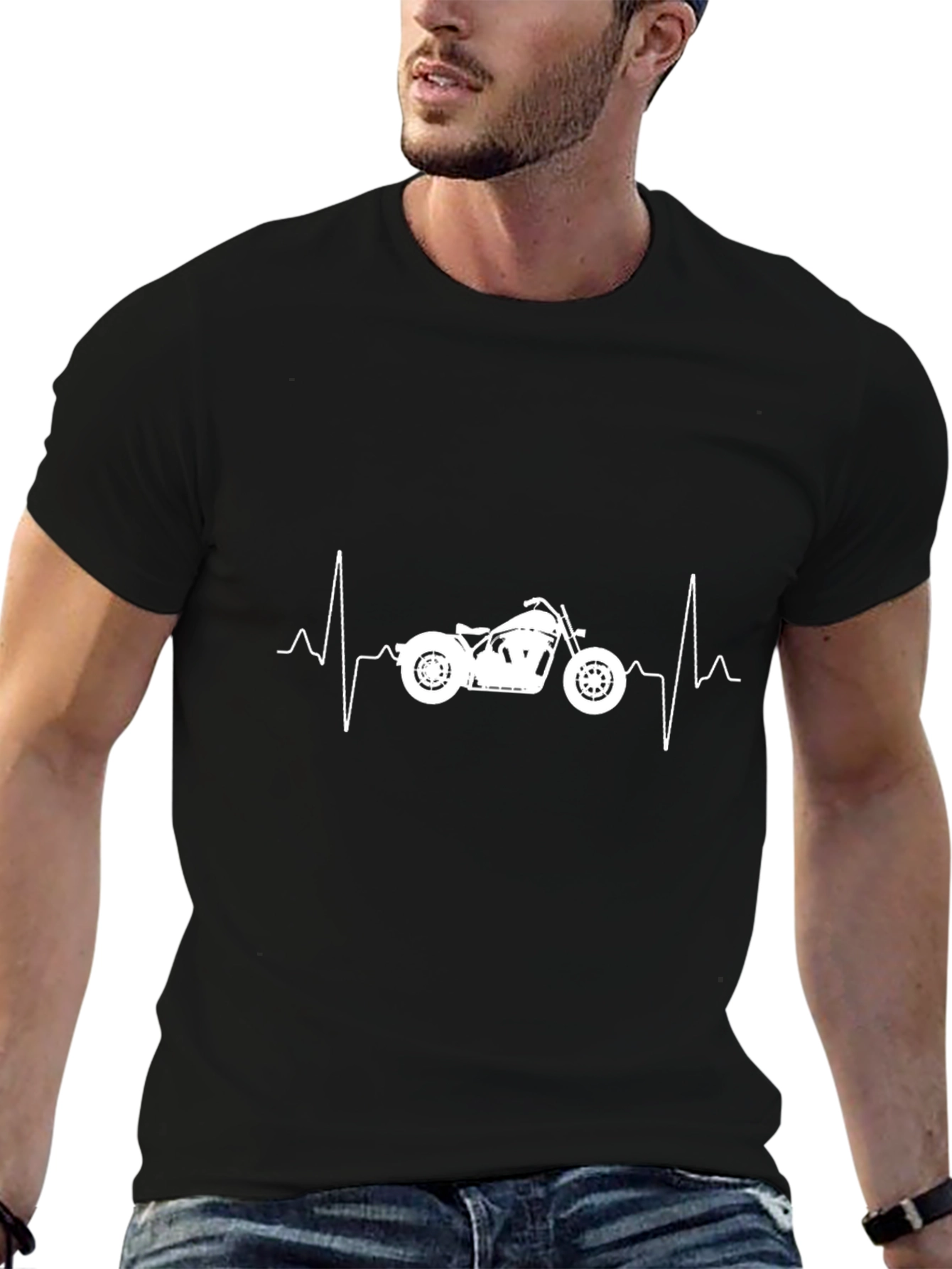 Motorcycle Heartbeat Black T-Shirt