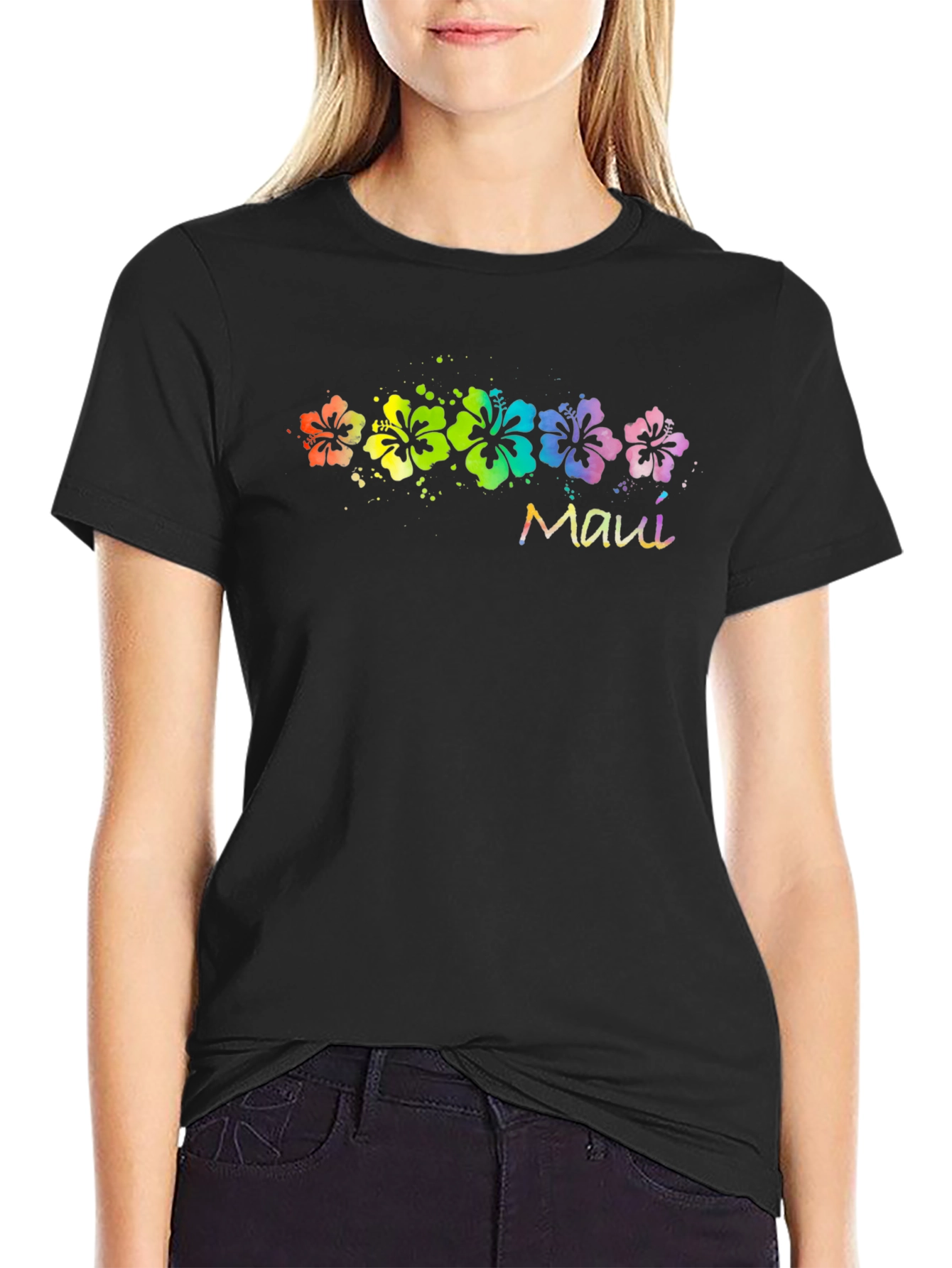 Maui Rainbow Flower T-Shirt - Black