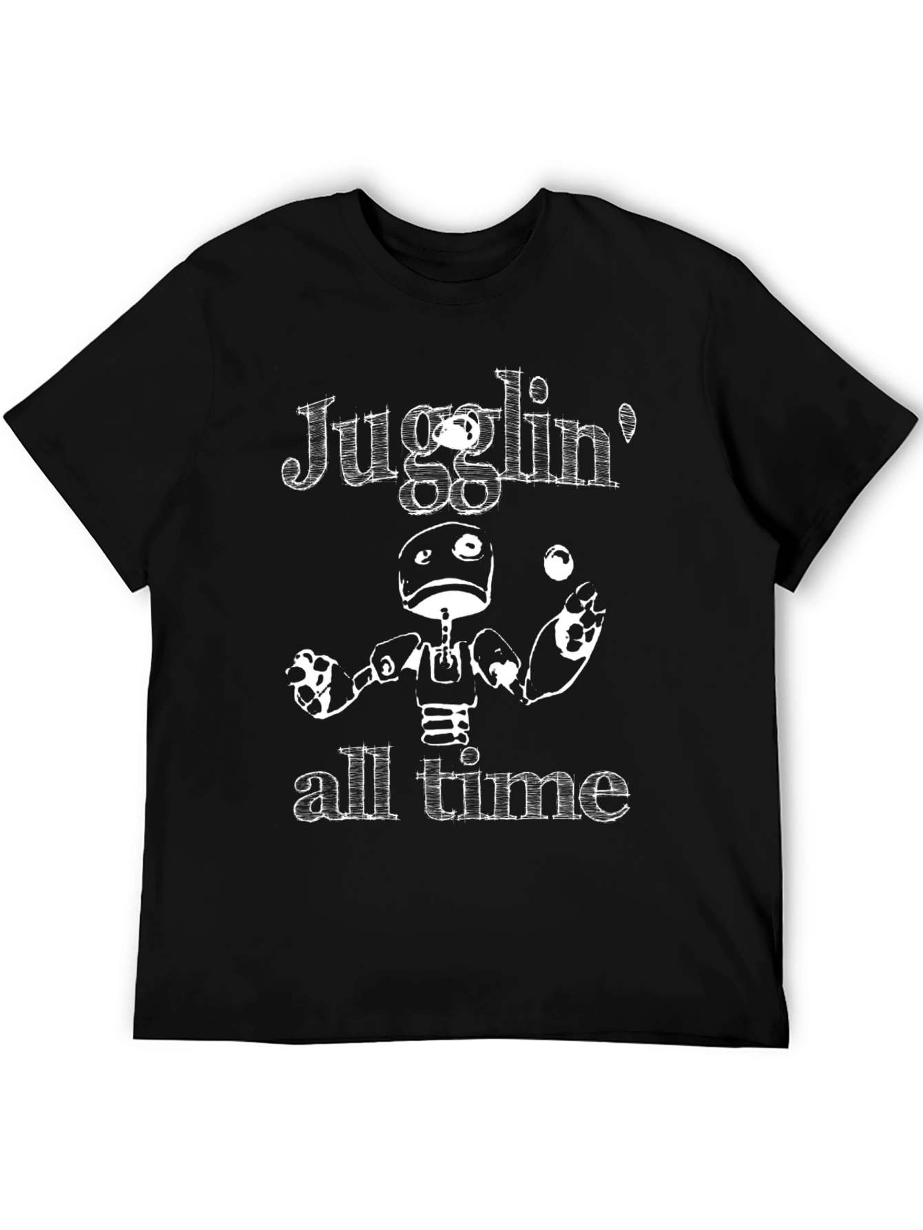 Juggling Robot Graphic Black Tee Shirt