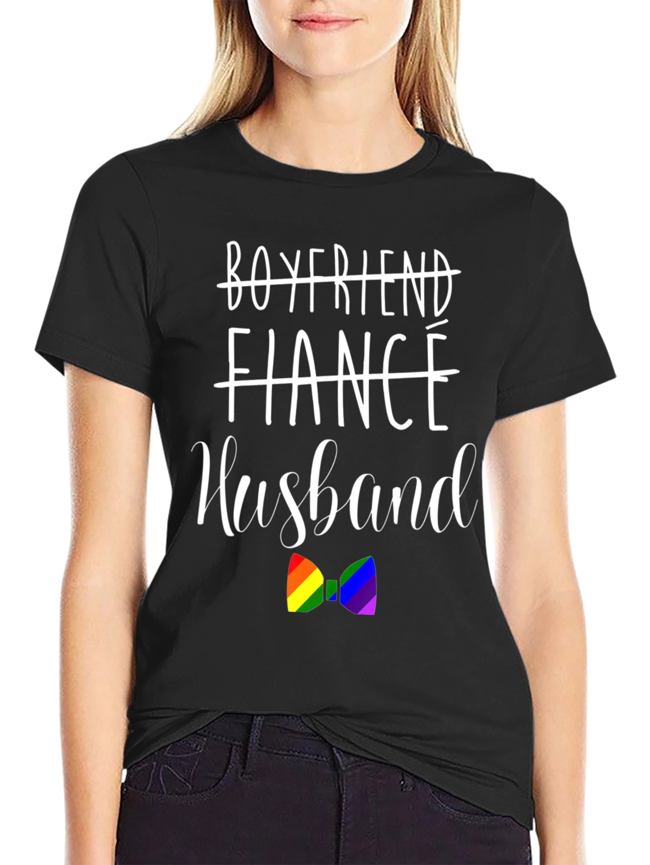 Husband LGBTQ+ Pride Rainbow Bow Tie Graphic T-Shirt