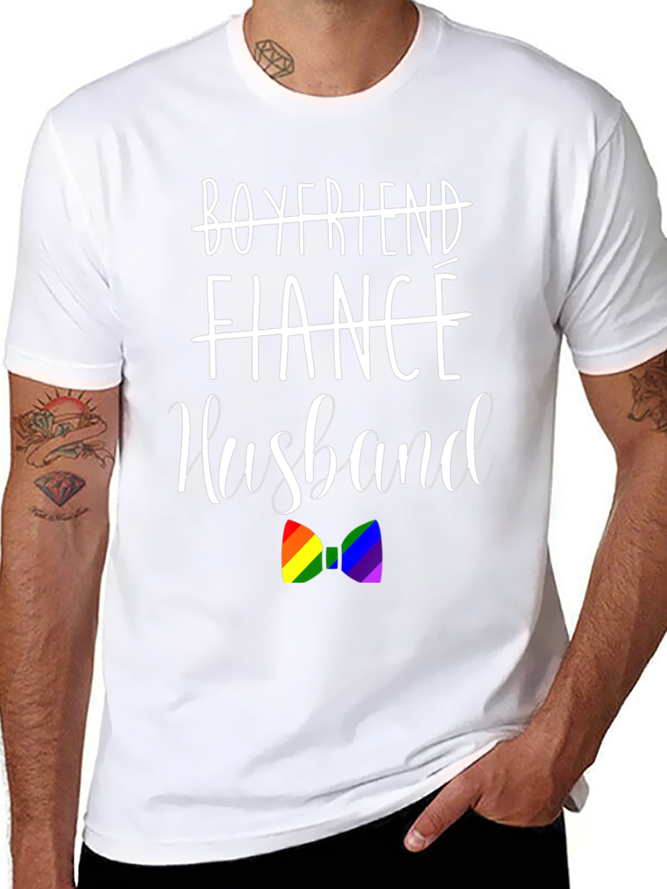 Husband LGBTQ+ Pride Rainbow Bow Tie Graphic T-Shirt