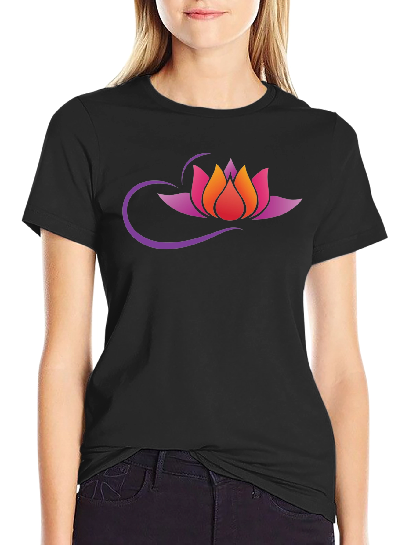 Lotus Flower Graphic T-Shirt - Black
