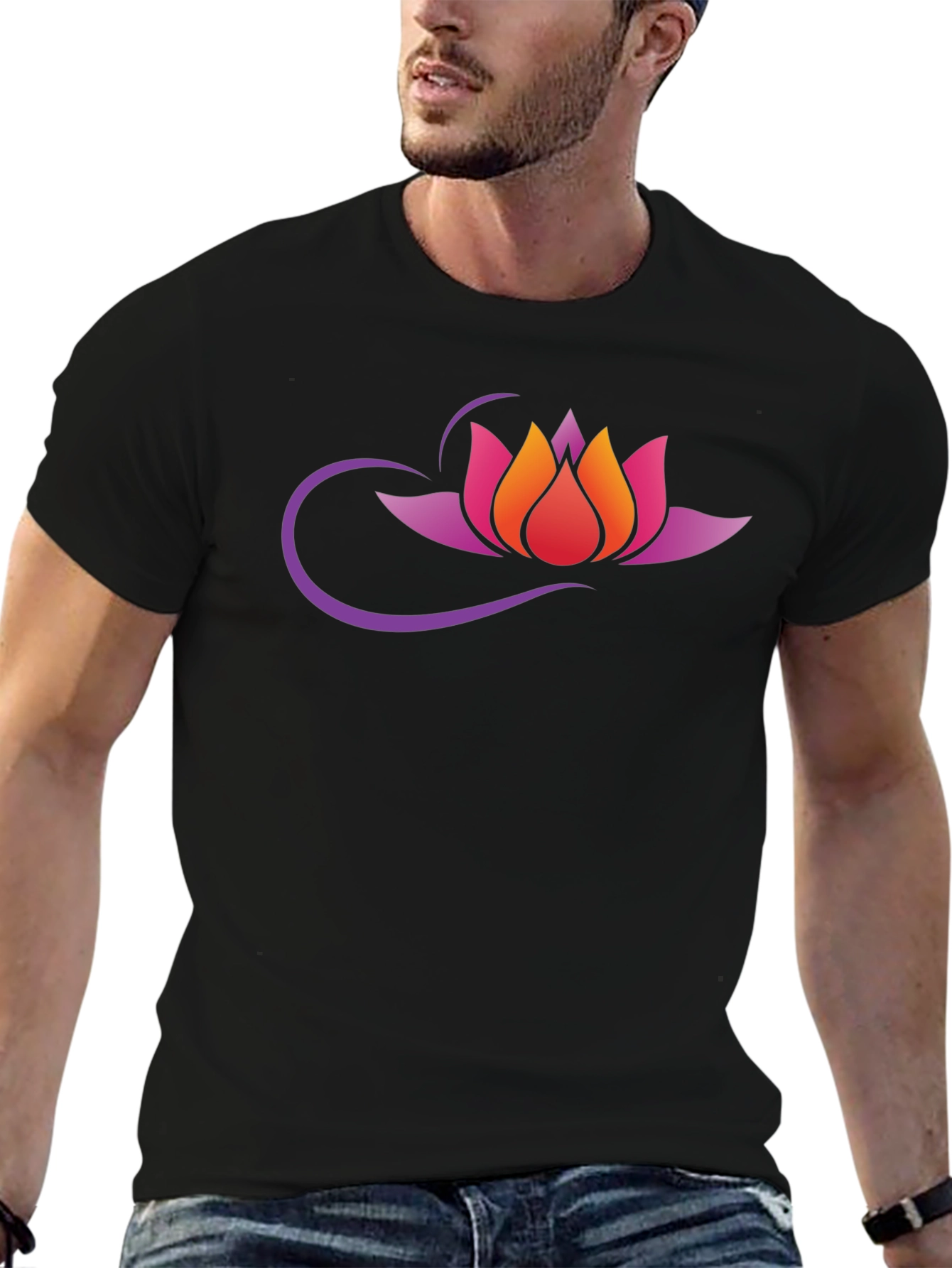 Lotus Flower Graphic T-Shirt - Black