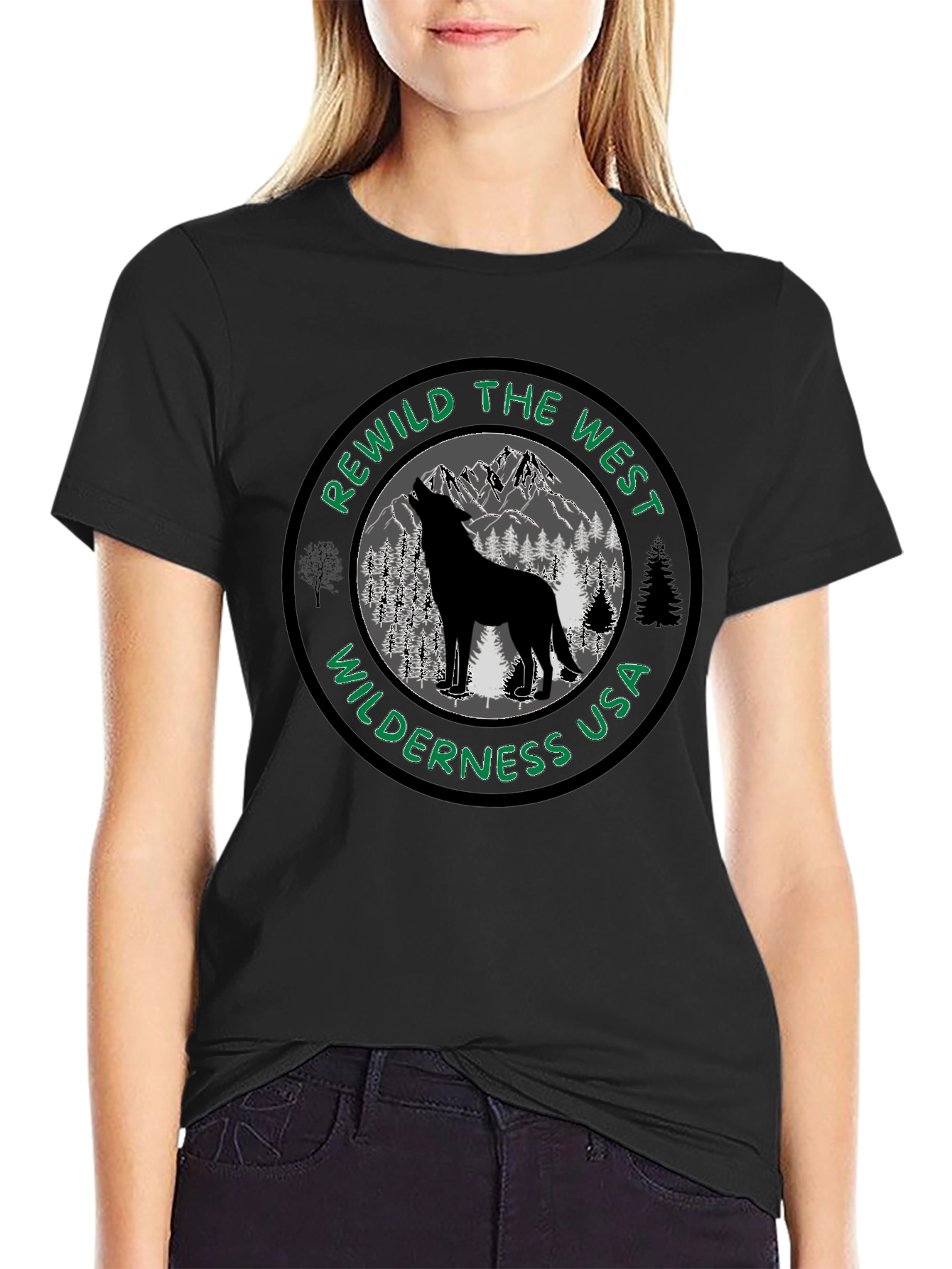 Rewild the West Wilderness USA Black T-Shirt