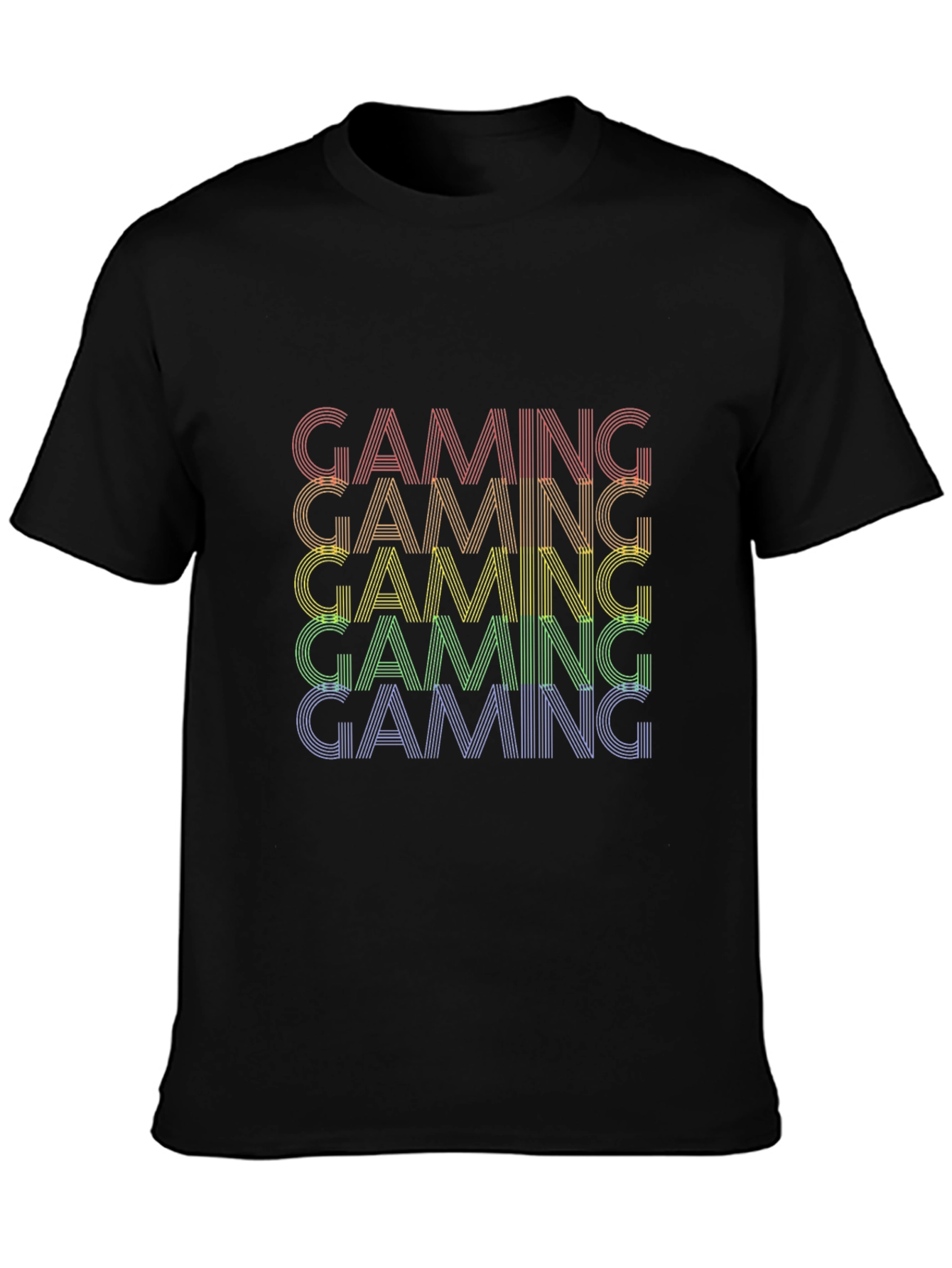 Gaming Rainbow Text Graphic Black T-Shirt