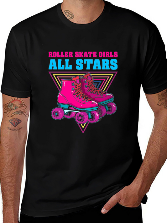 Retro Roller Skate Girls All Stars Black T-Shirt