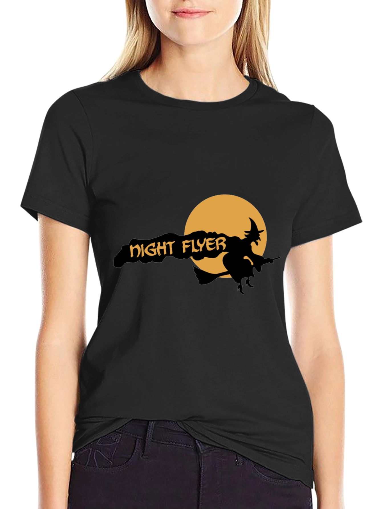 Night Flyer Graphic Tee - Halloween Witch Shirt