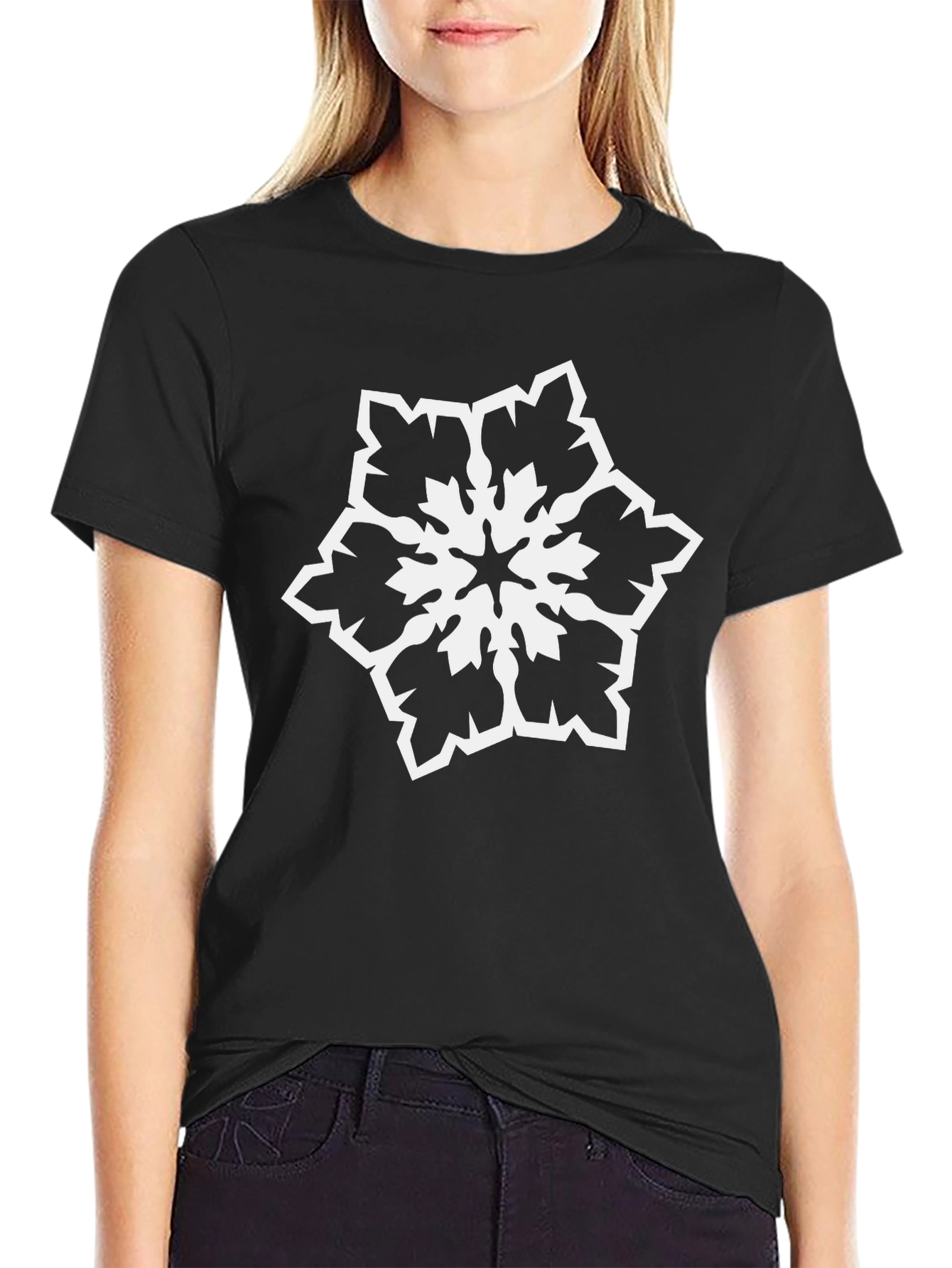 Snowflake Graphic Tee - Stylish Black Cotton T-Shirt