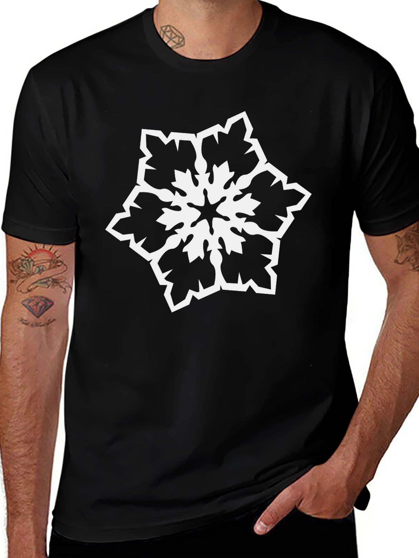 Snowflake Graphic Tee - Stylish Black Cotton T-Shirt