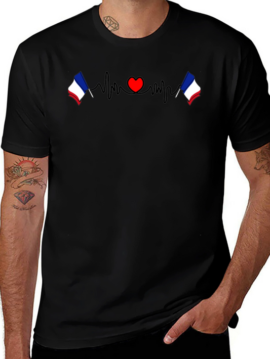France Flag Heartbeat Graphic Tee - Black T-Shirt