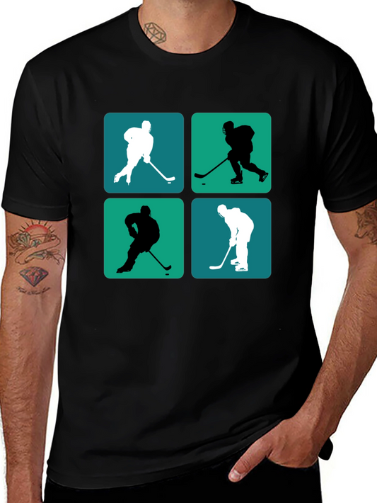 Hockey Player Silhouette Graphic Tee - Black