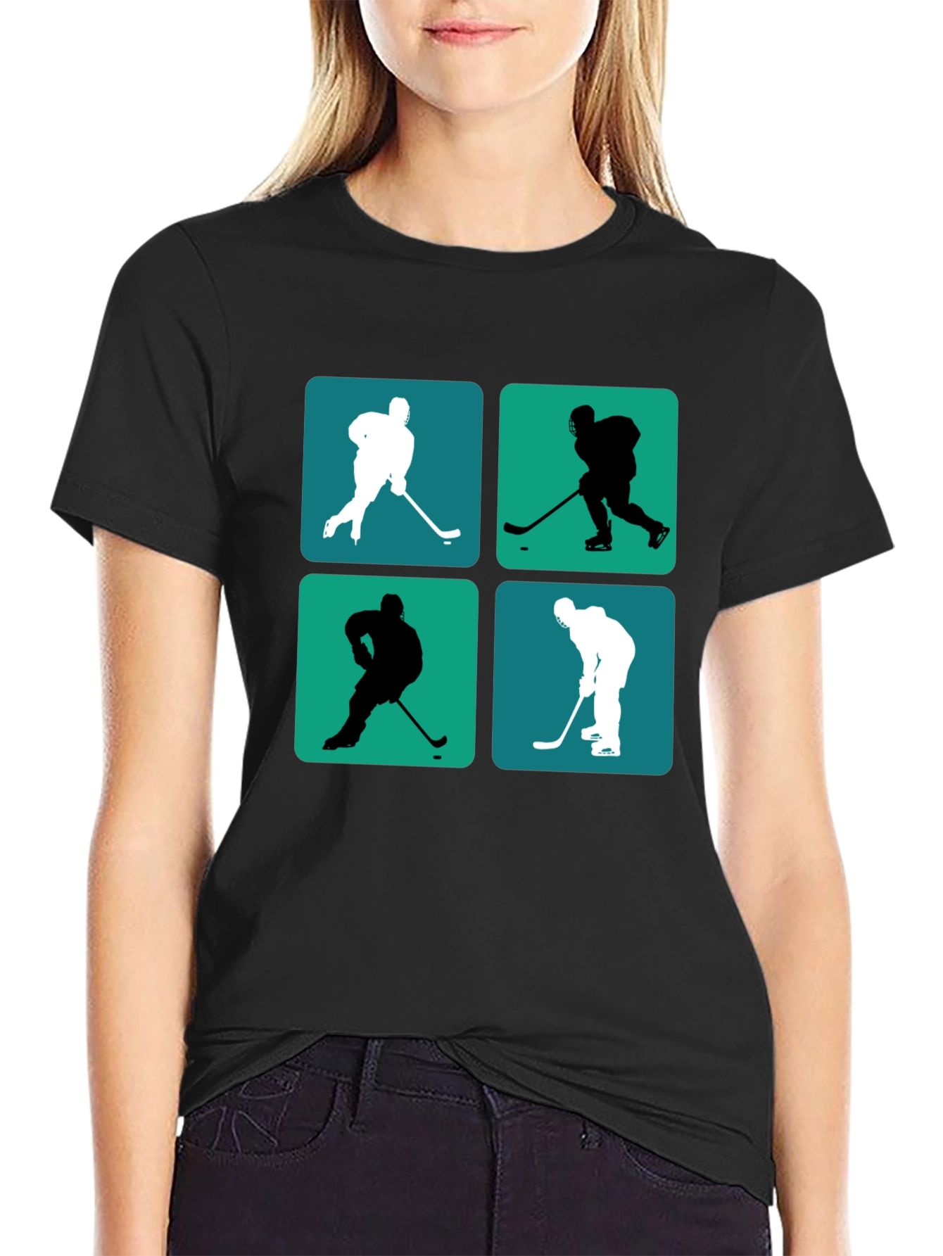 Hockey Player Silhouette Graphic Tee - Black