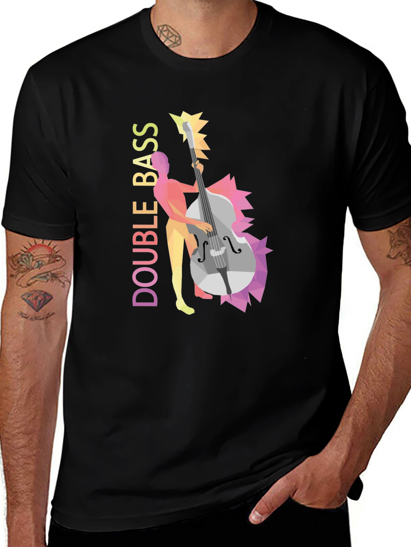Double Bass Player Graphic Tee - Black T-Shirt