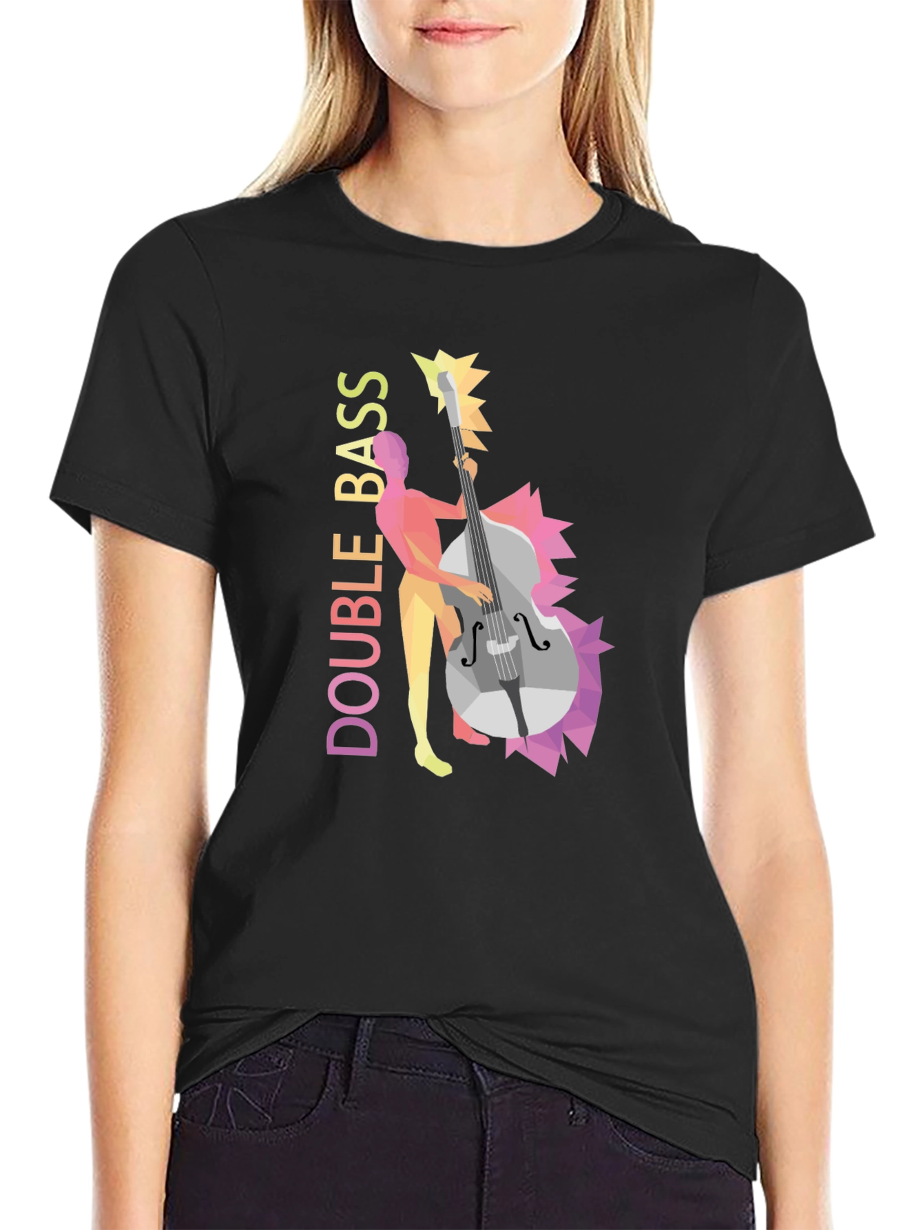 Double Bass Player Graphic Tee - Black T-Shirt
