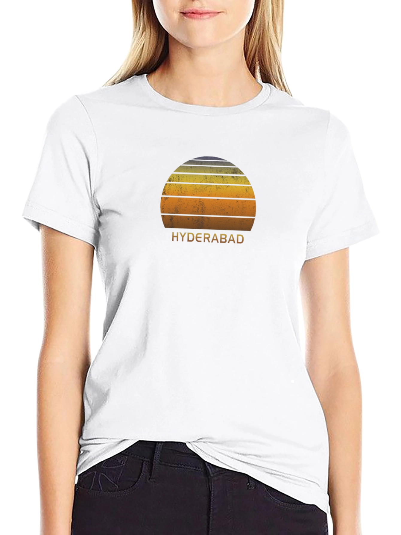 Hyderabad Sunset Graphic Tee - Retro Style Black T-Shirt