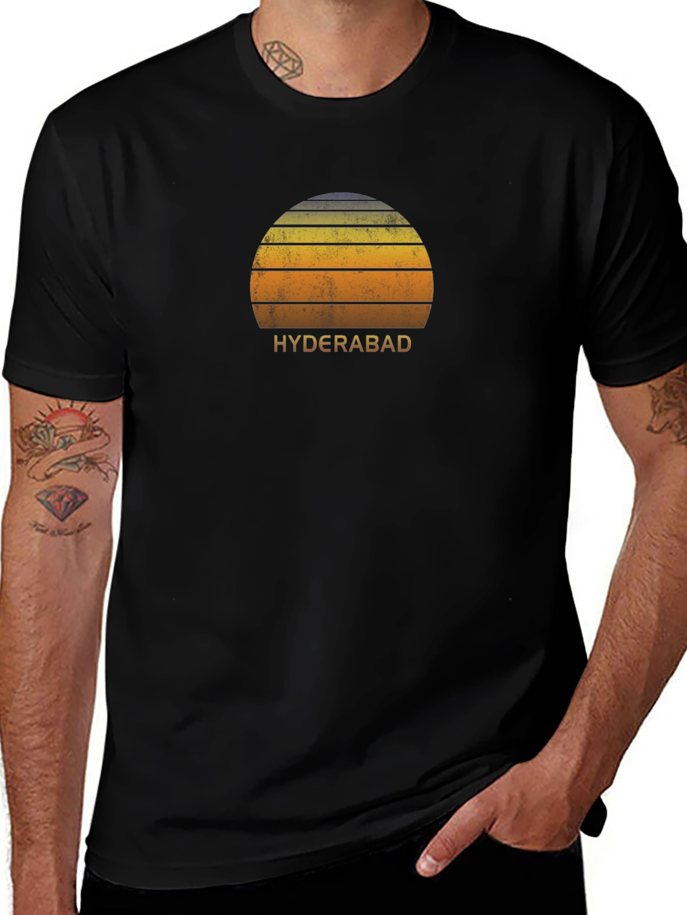 Hyderabad Sunset Graphic Tee - Retro Style Black T-Shirt
