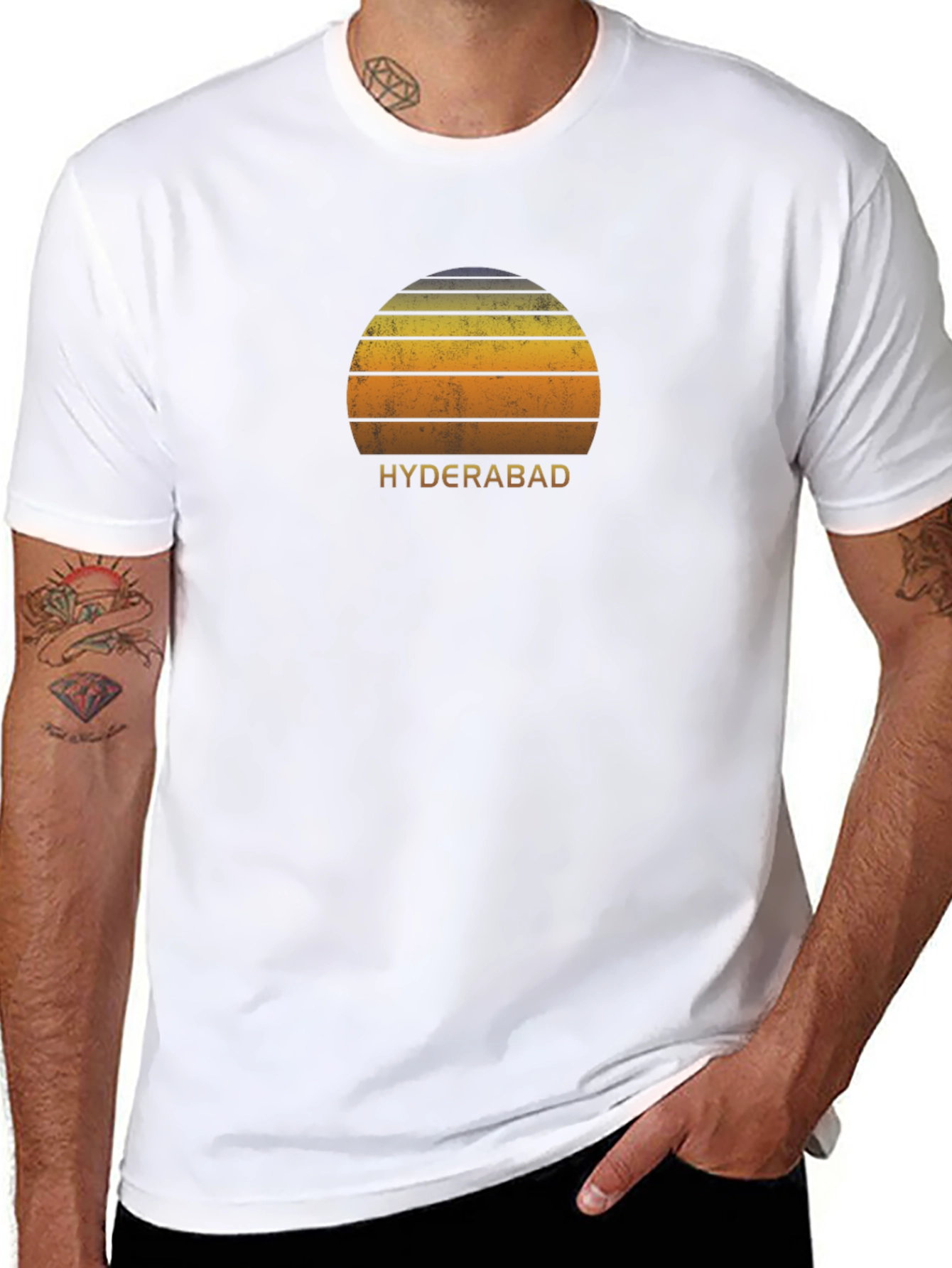 Hyderabad Sunset Graphic Tee - Retro Style Black T-Shirt
