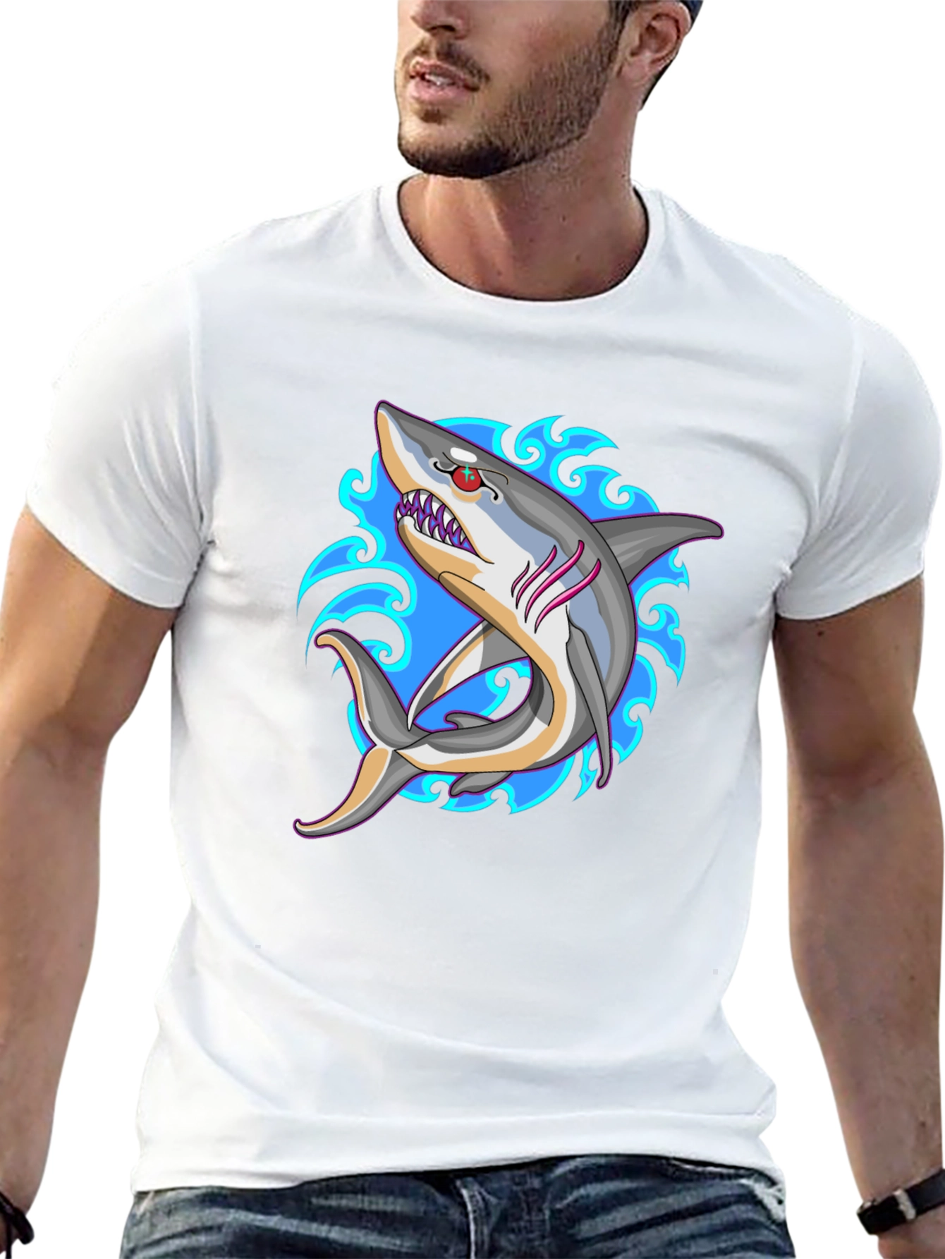 Shark Tattoo Style Black T-Shirt