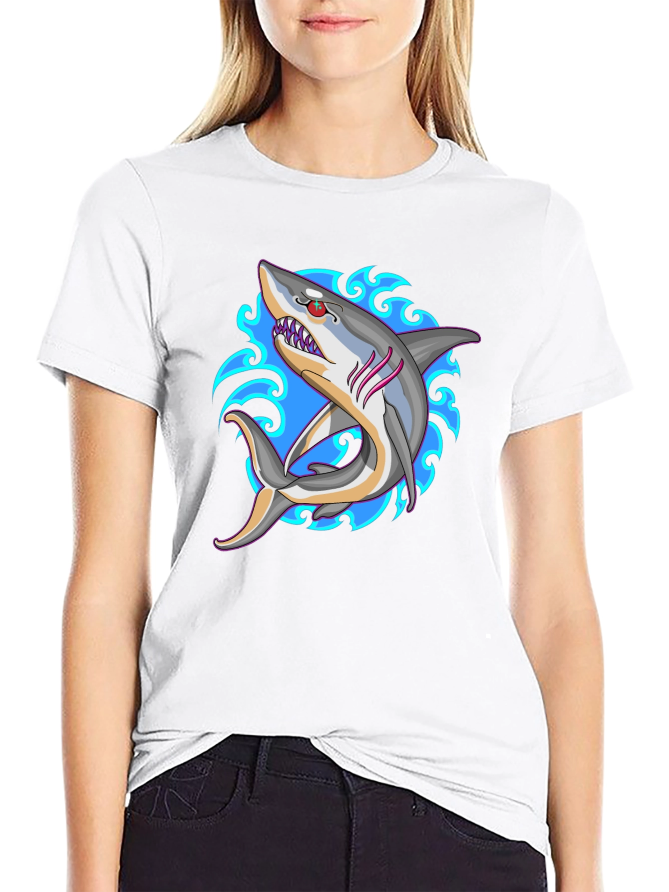 Shark Tattoo Style Black T-Shirt