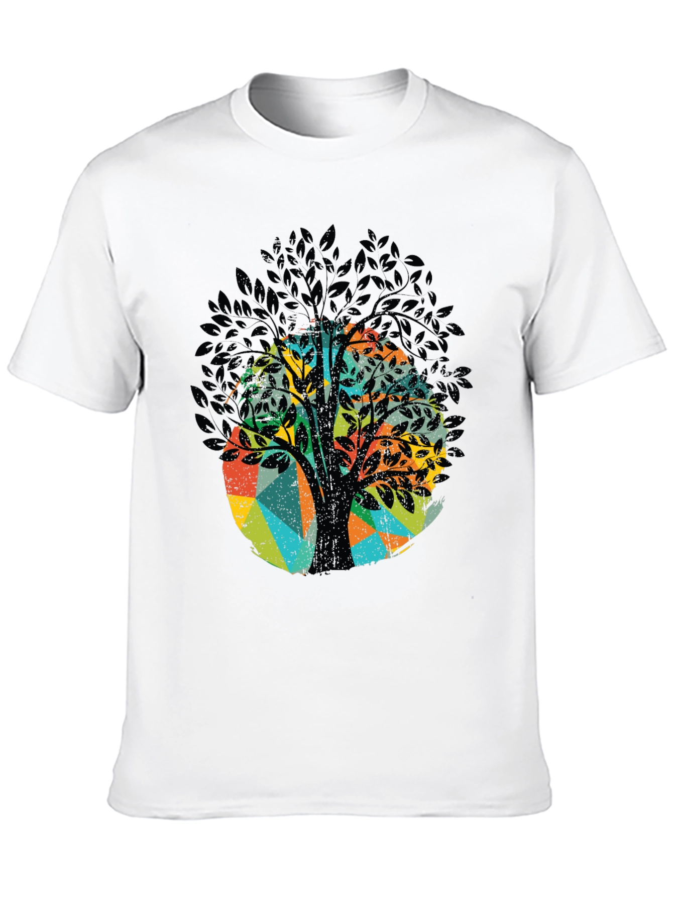 Geometric Tree Graphic Tee - Black Cotton Blend