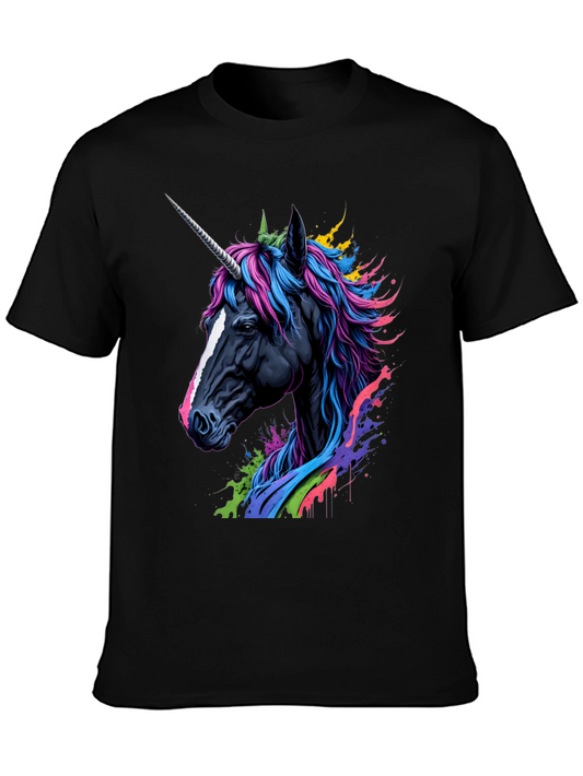 Unicorn Graphic Black Tee - Fantasy Style
