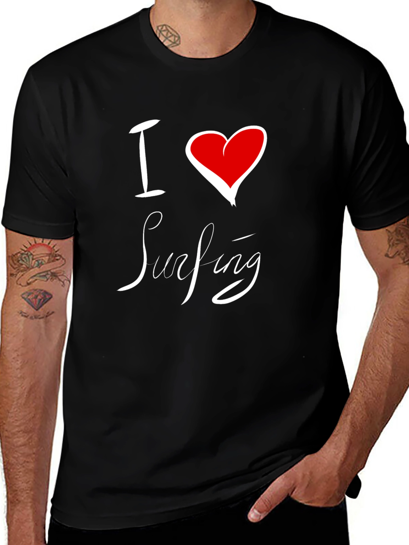 I Love Surfing Black Cotton Tee
