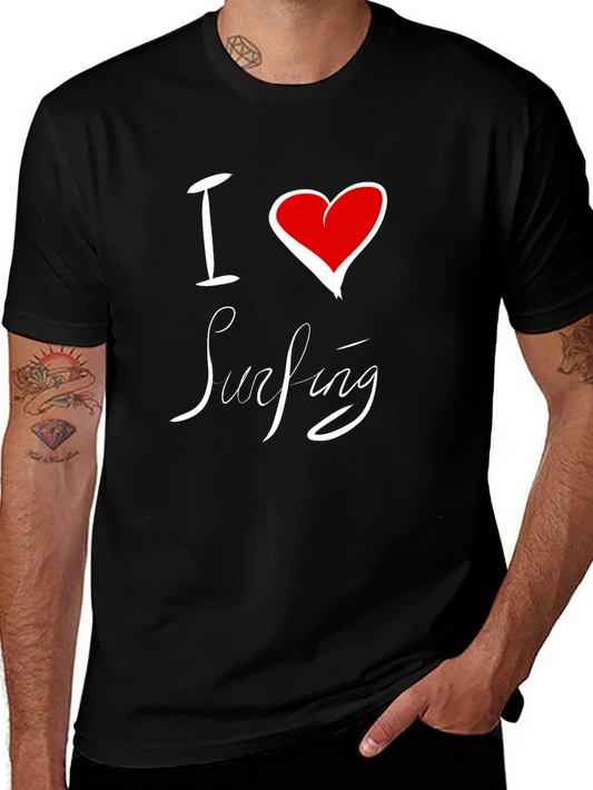 I Love Surfing Black Cotton Tee