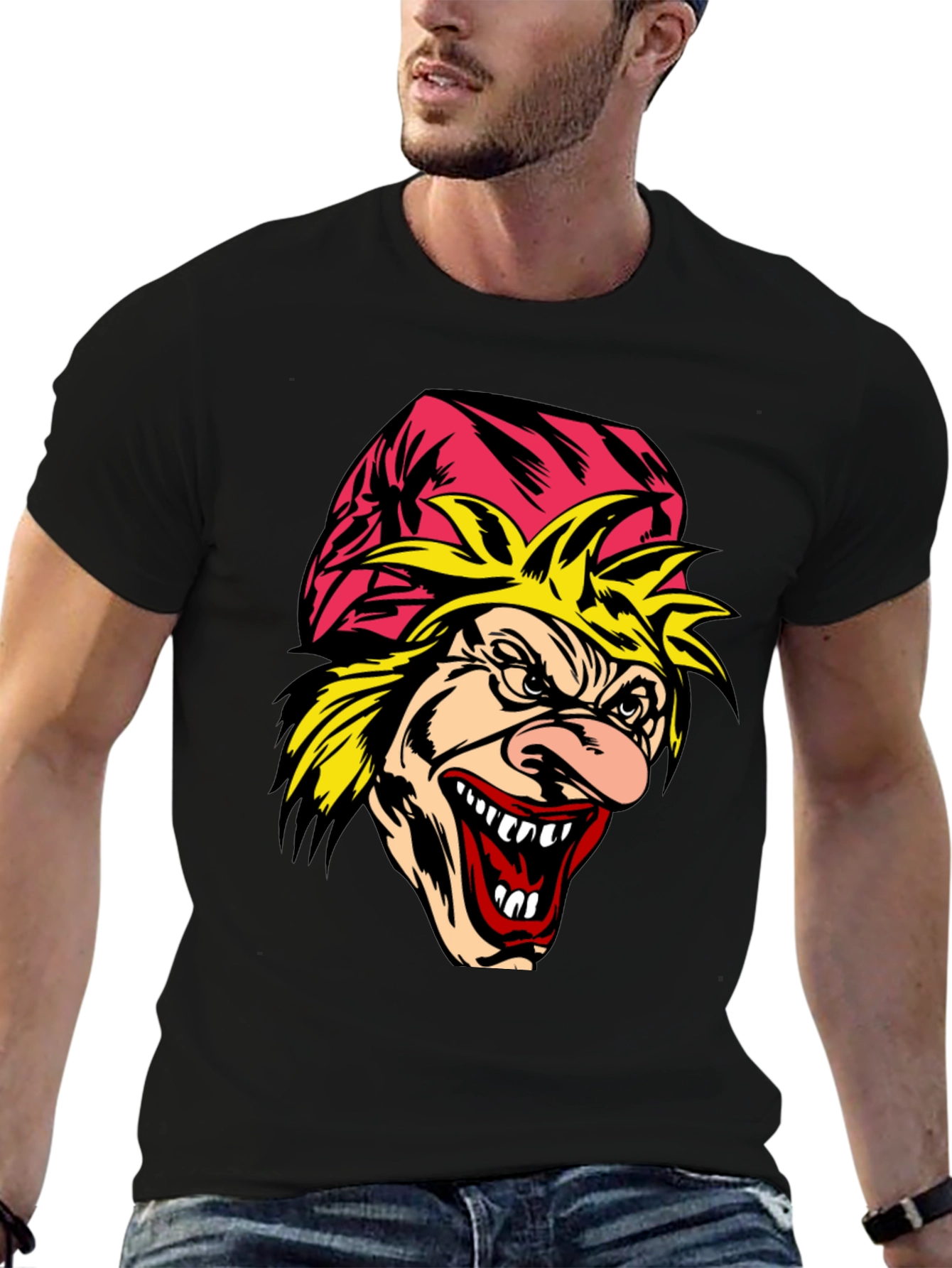Scary Cartoon Graphic Tee - Mens Black T-Shirt