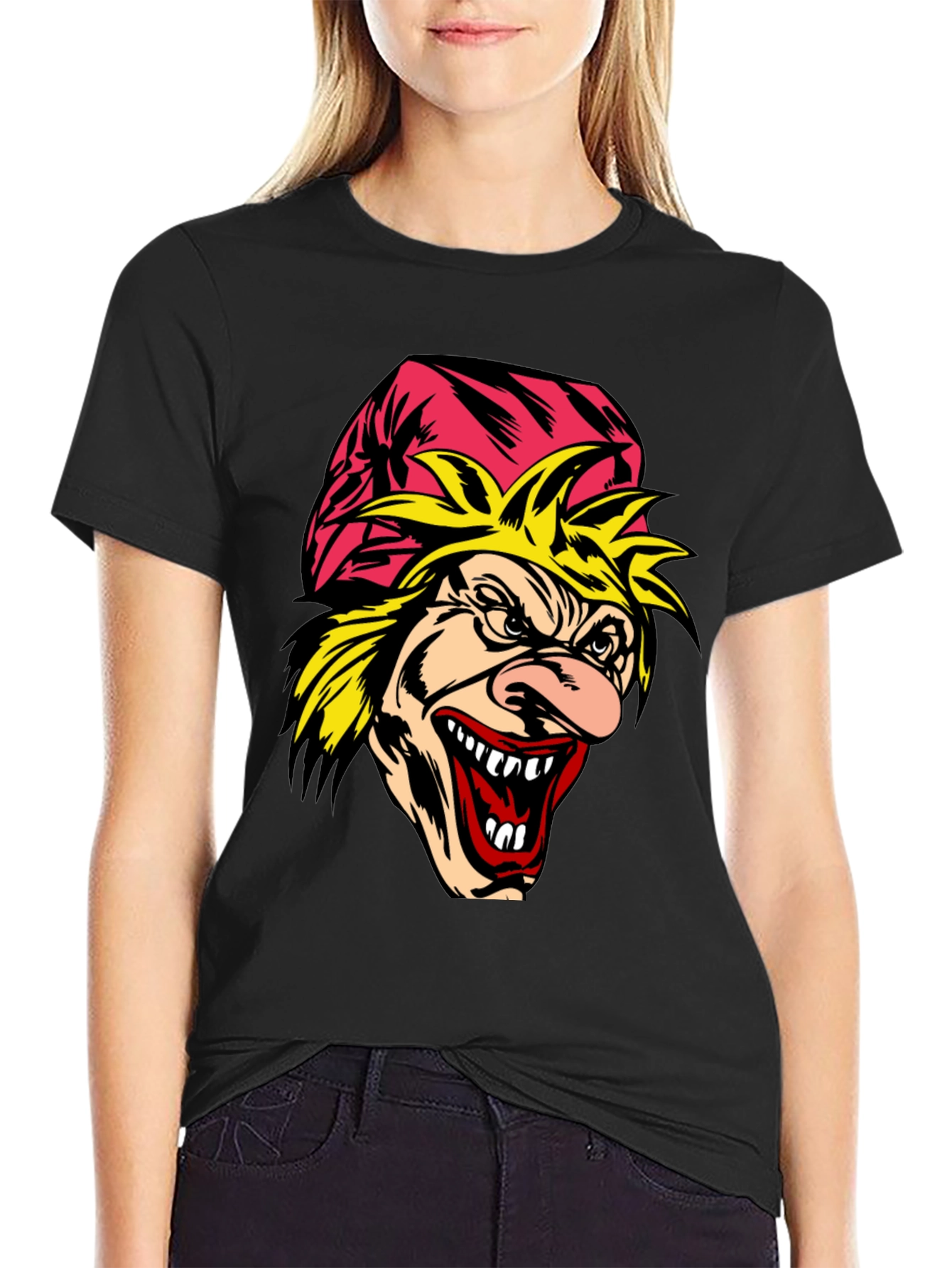 Scary Cartoon Graphic Tee - Mens Black T-Shirt