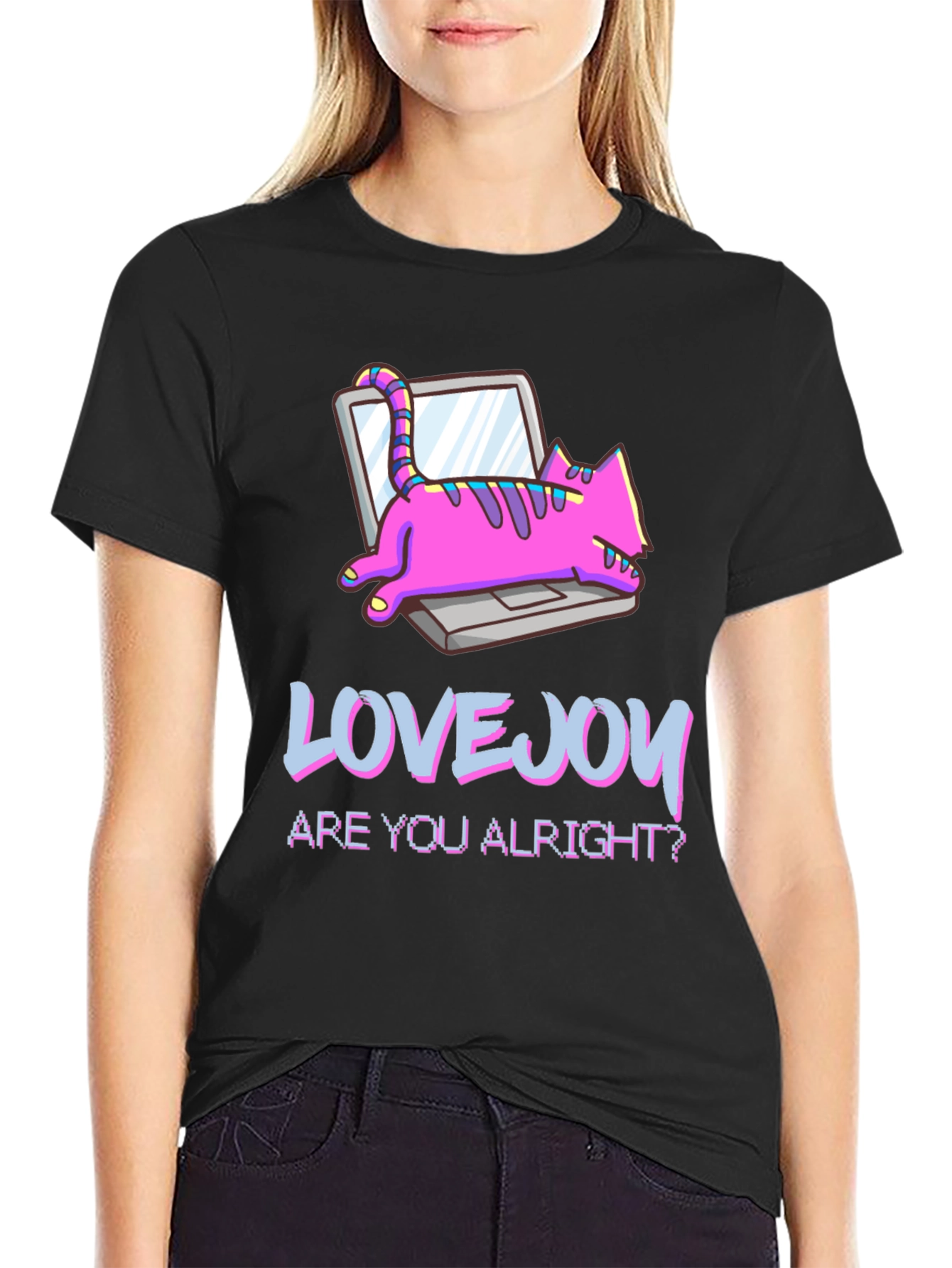 Lovejoy Cat Laptop Graphic Tee - Black