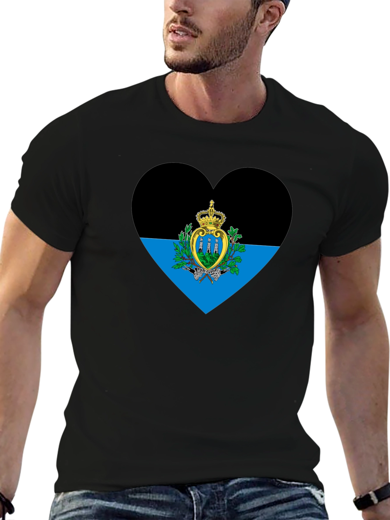 San Marino Flag Heart T-Shirt - Black Cotton Tee