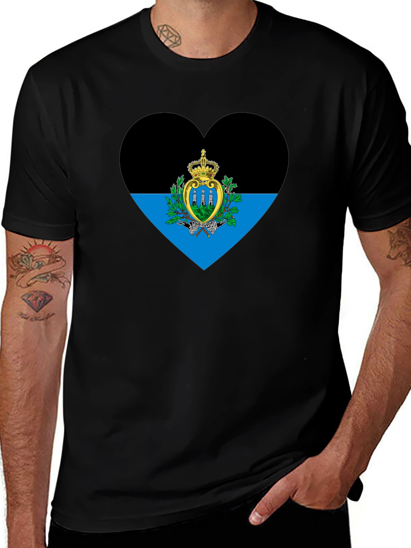 San Marino Flag Heart T-Shirt - Black Cotton Tee