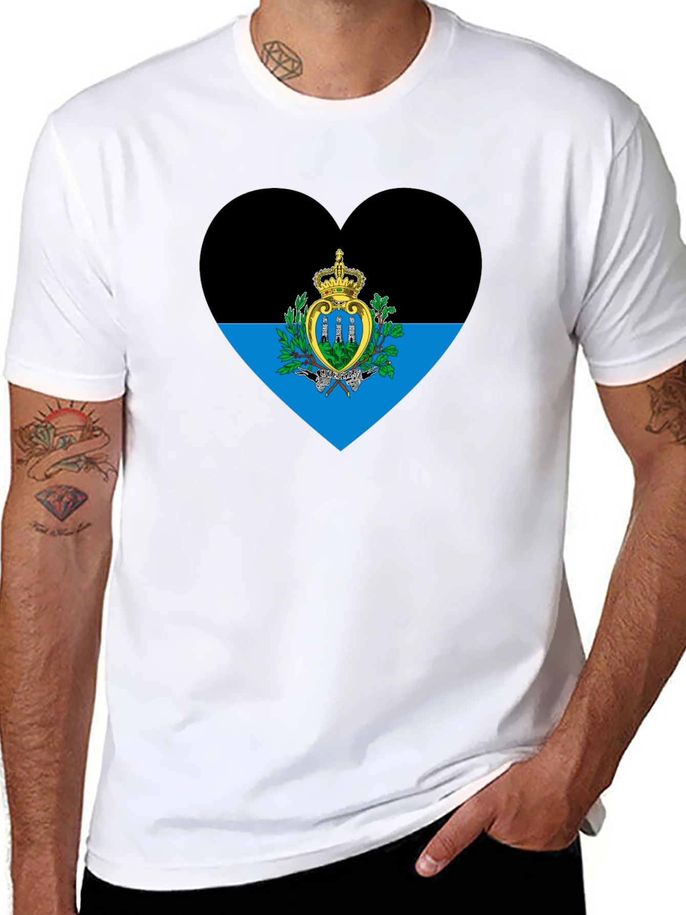 San Marino Flag Heart T-Shirt - Black Cotton Tee