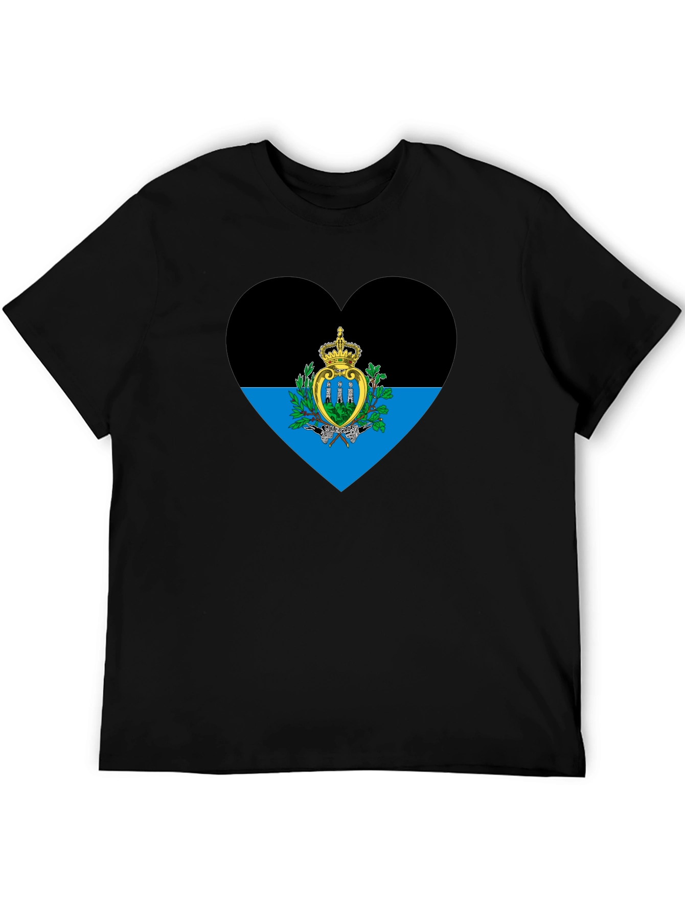 San Marino Flag Heart T-Shirt - Black Cotton Tee