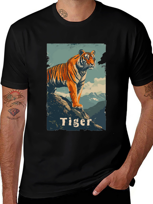 Tiger Graphic Print Mens Black T-Shirt