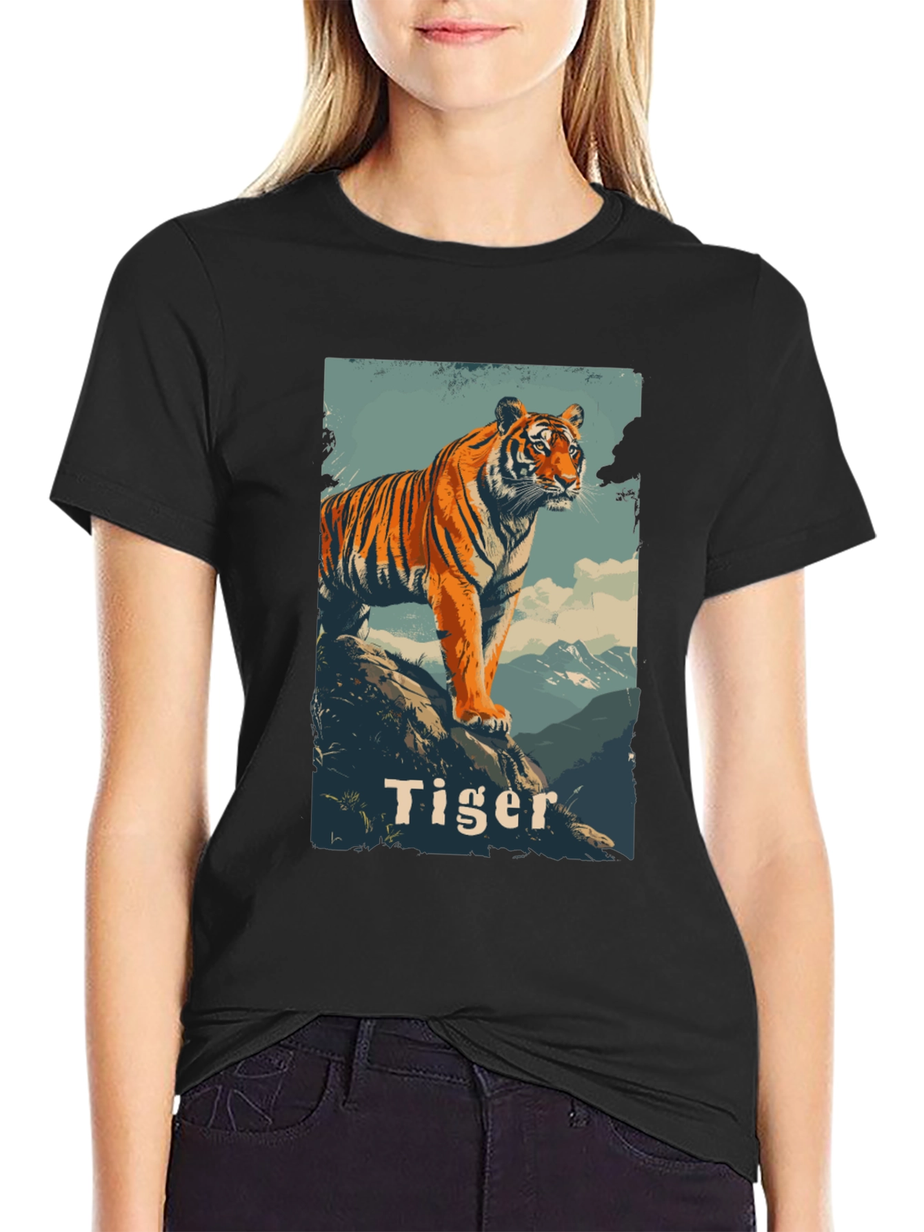Tiger Graphic Print Mens Black T-Shirt