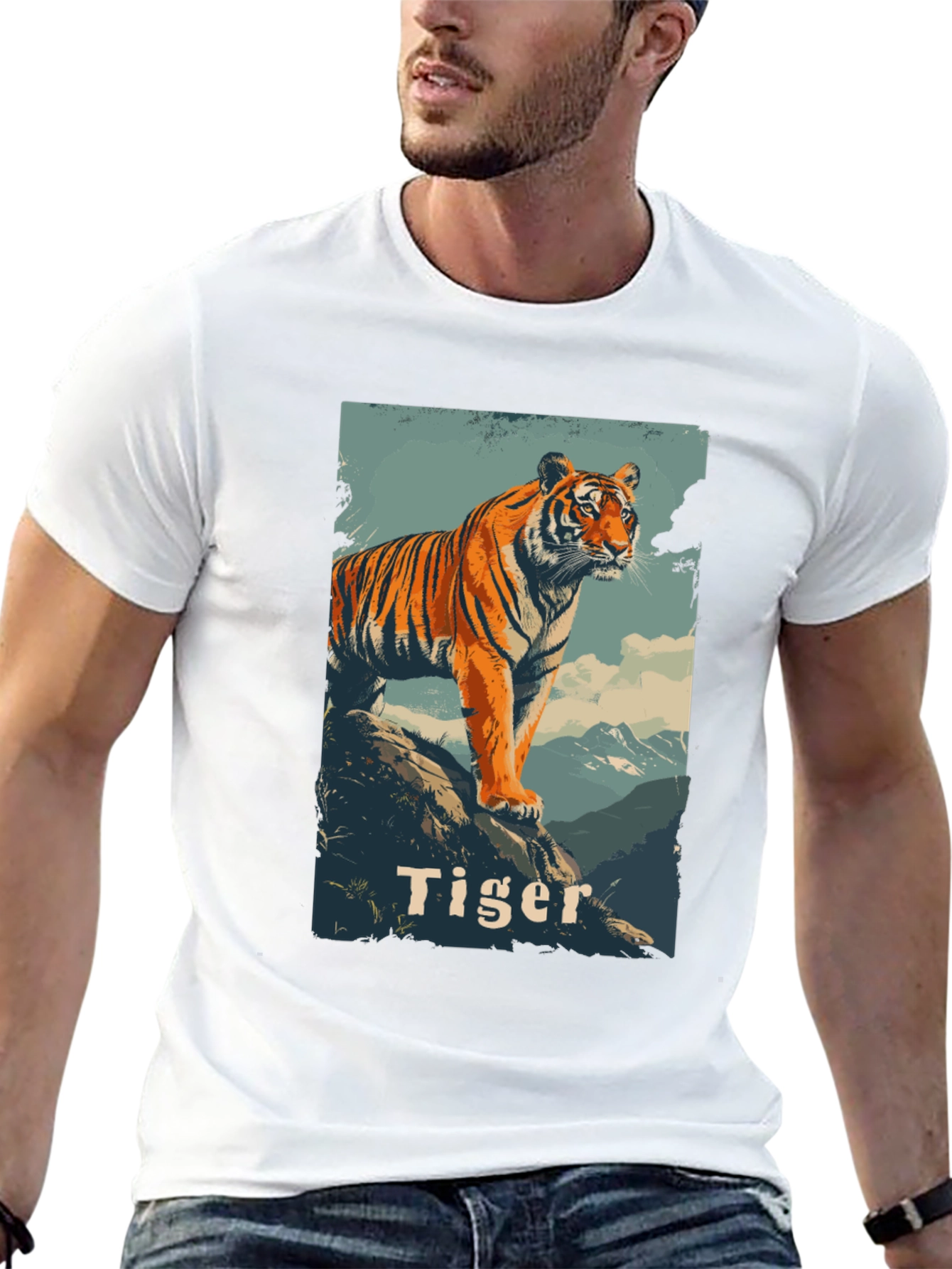 Tiger Graphic Print Mens Black T-Shirt