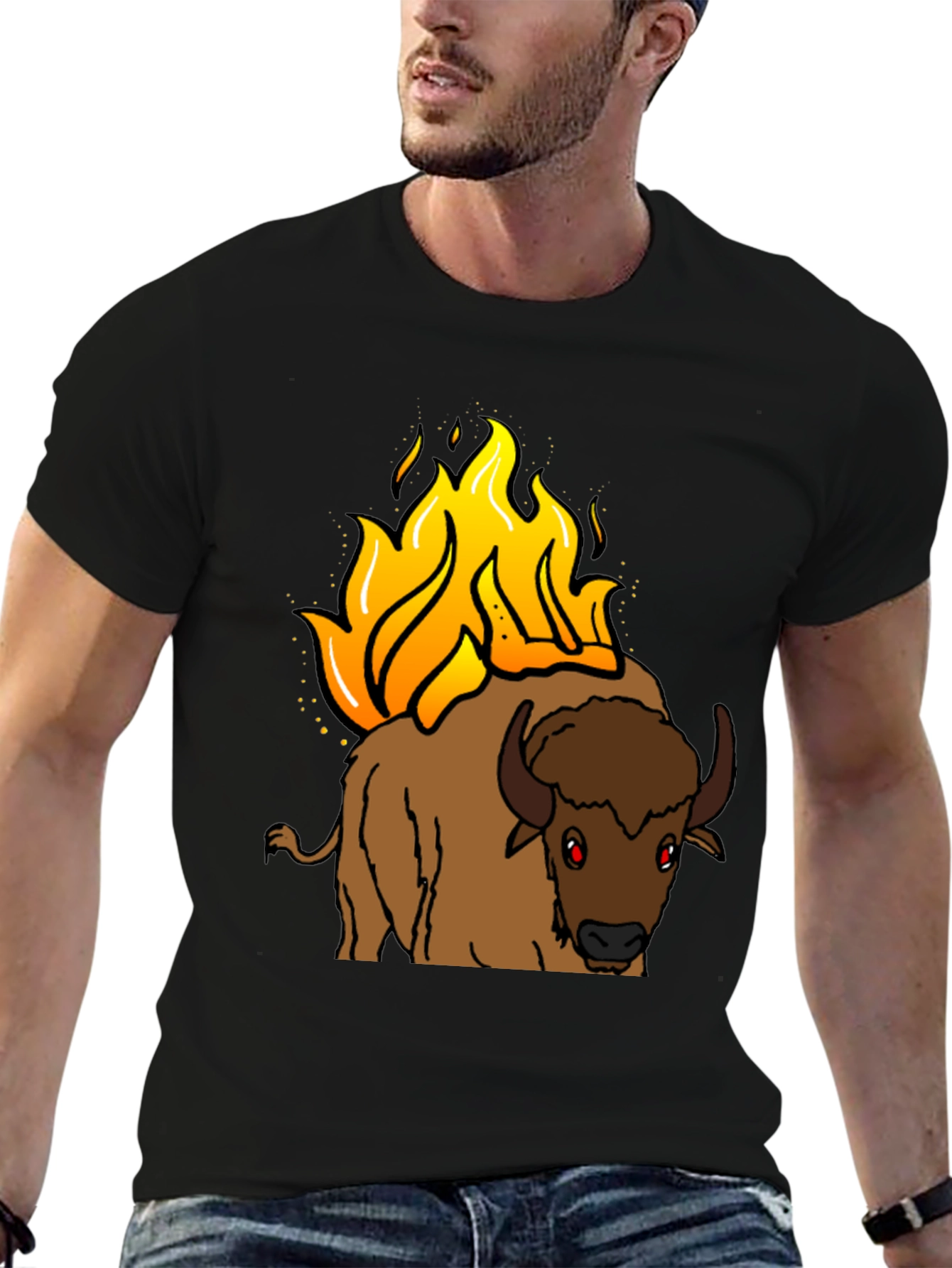Burning Buffalo Graphic Tee - Black
