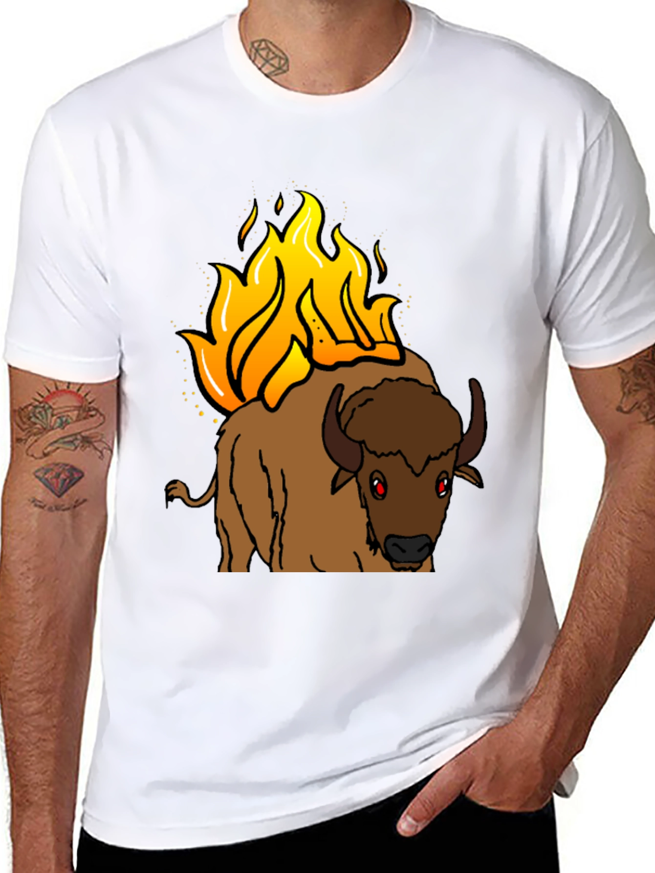 Burning Buffalo Graphic Tee - Black