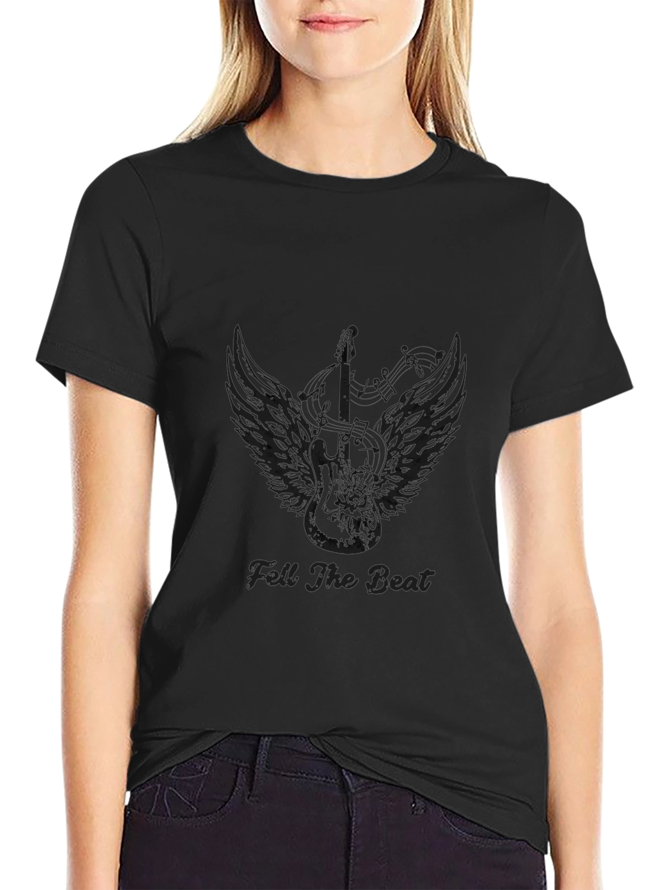 Feel The Beat Guitar Wings Black Tee
