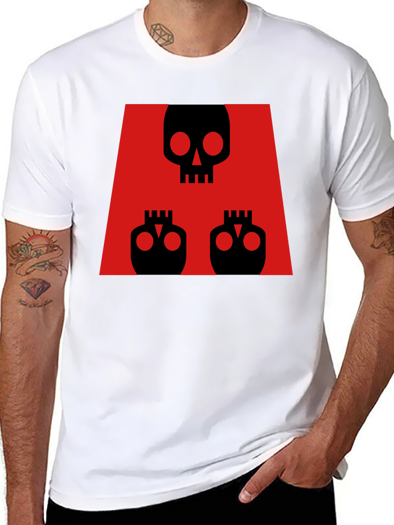Skull Print Graphic Tee - Red & Black Design