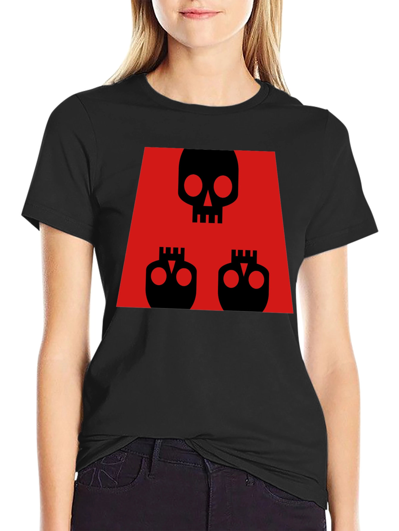Skull Print Graphic Tee - Red & Black Design
