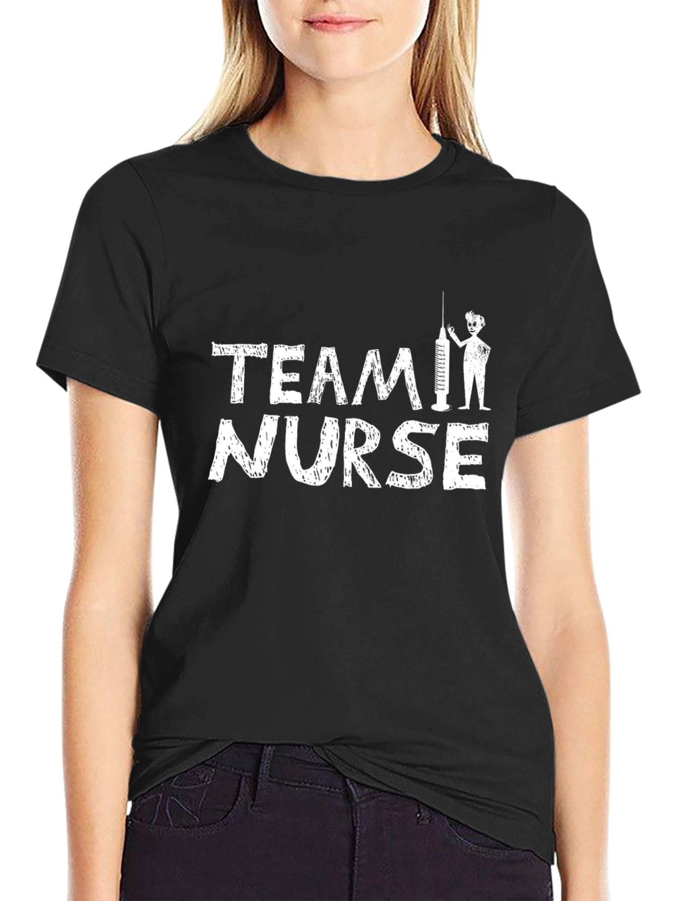 Team Nurse Graphic Tee - Black Cotton T-Shirt