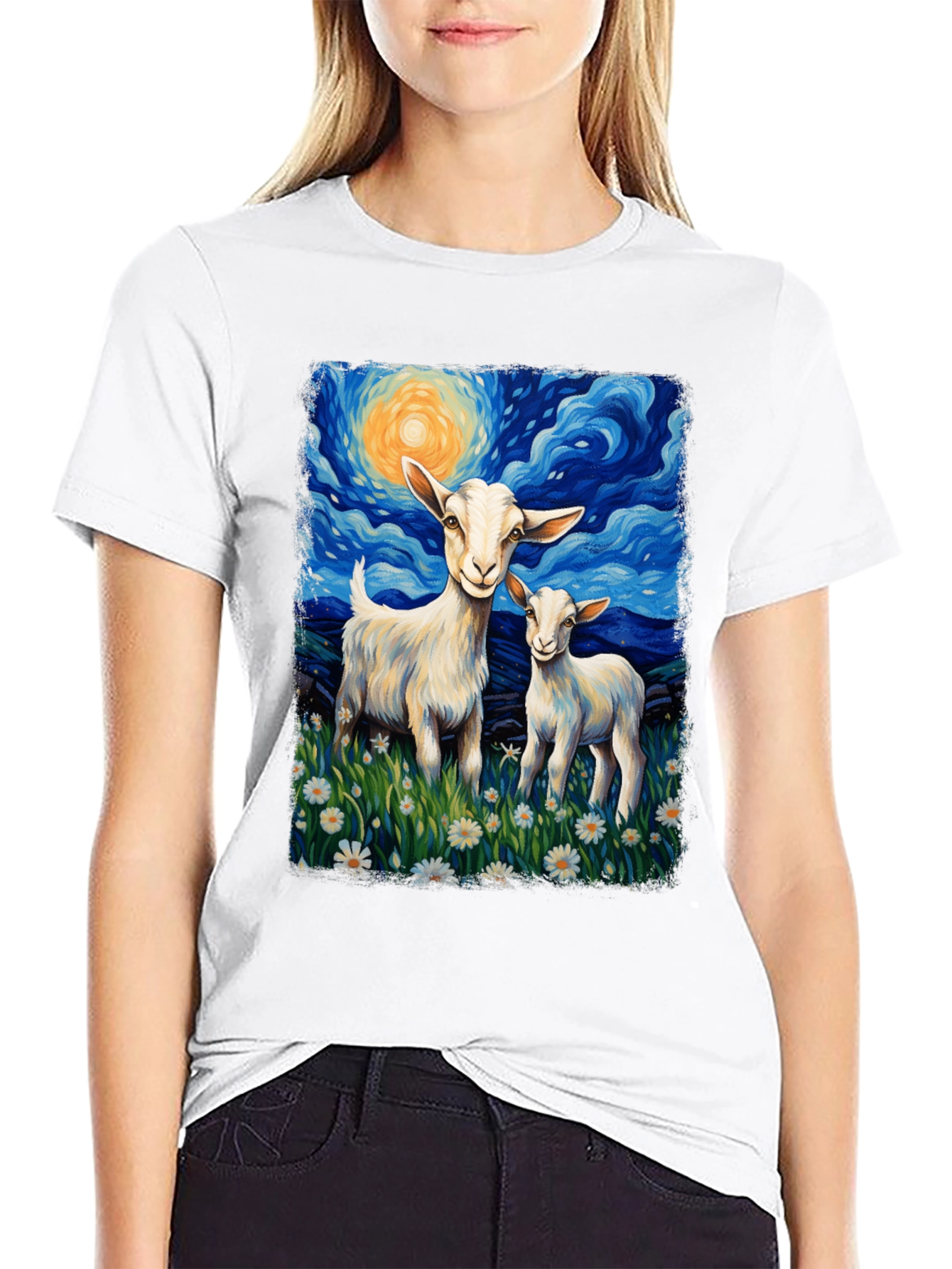 Goat Starry Night T-Shirt | Whimsical Art Tee