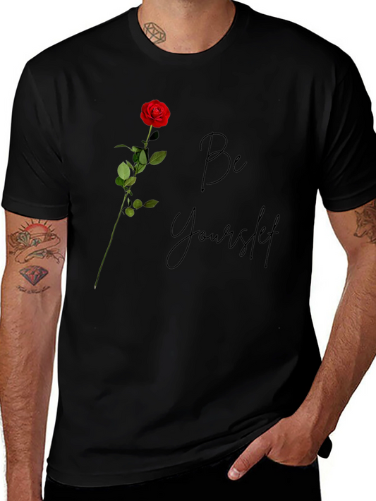Be Yourself Rose Graphic Tee - Stylish Mens Black T-Shirt