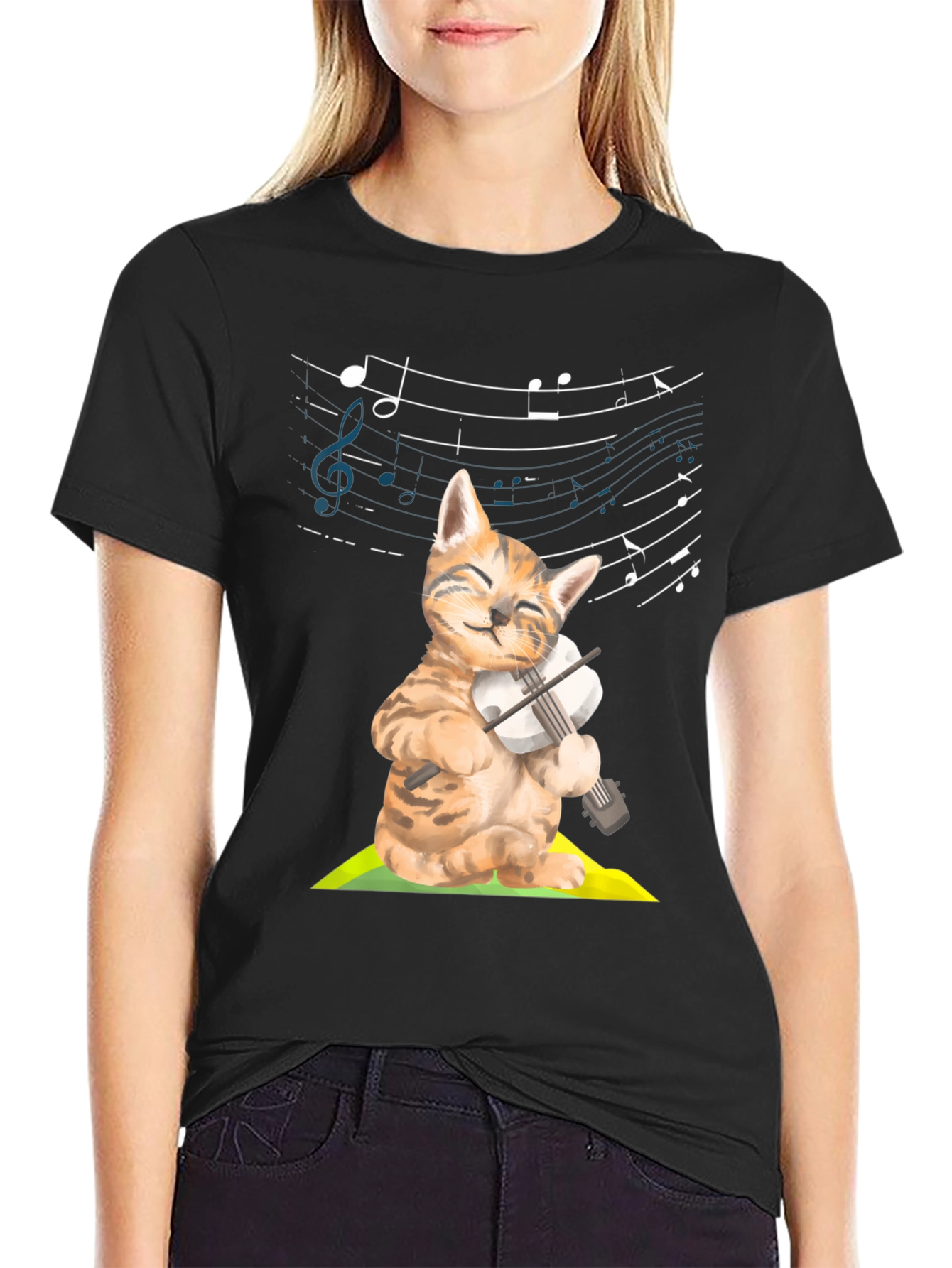Cat Violinist Graphic Tee - Musical Kitty T-Shirt