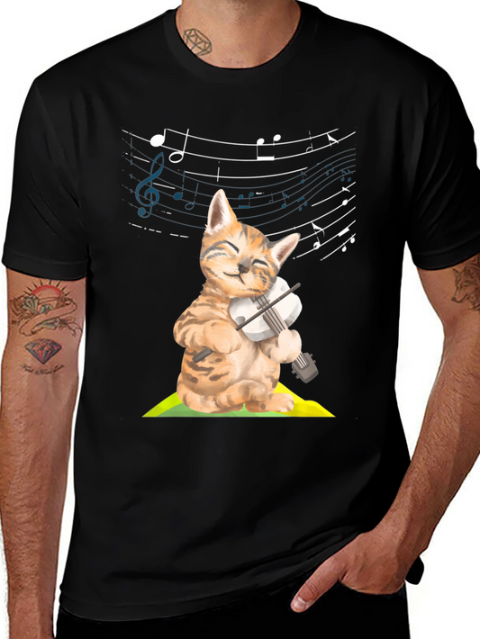 Cat Violinist Graphic Tee - Musical Kitty T-Shirt