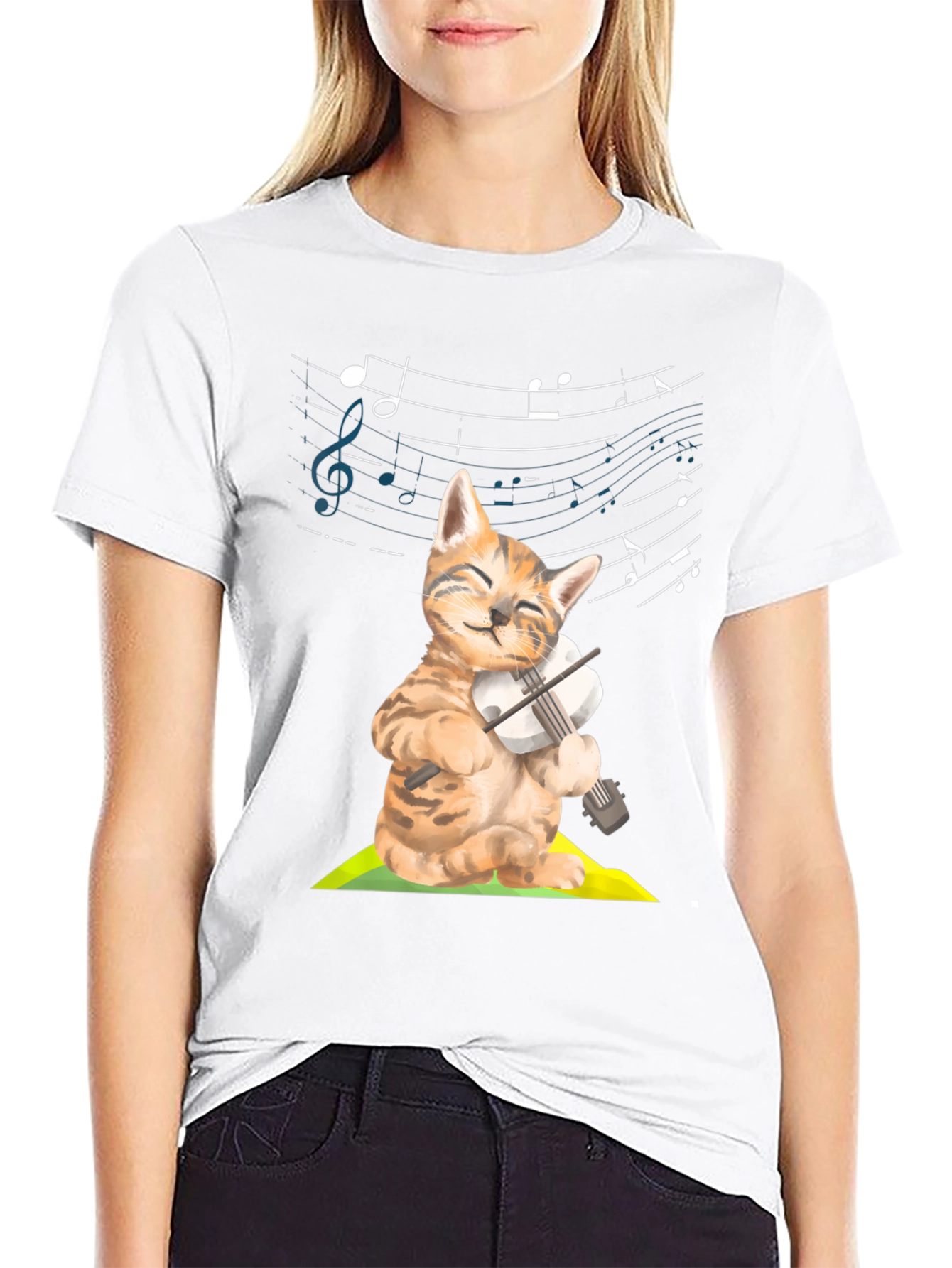 Cat Violinist Graphic Tee - Musical Kitty T-Shirt