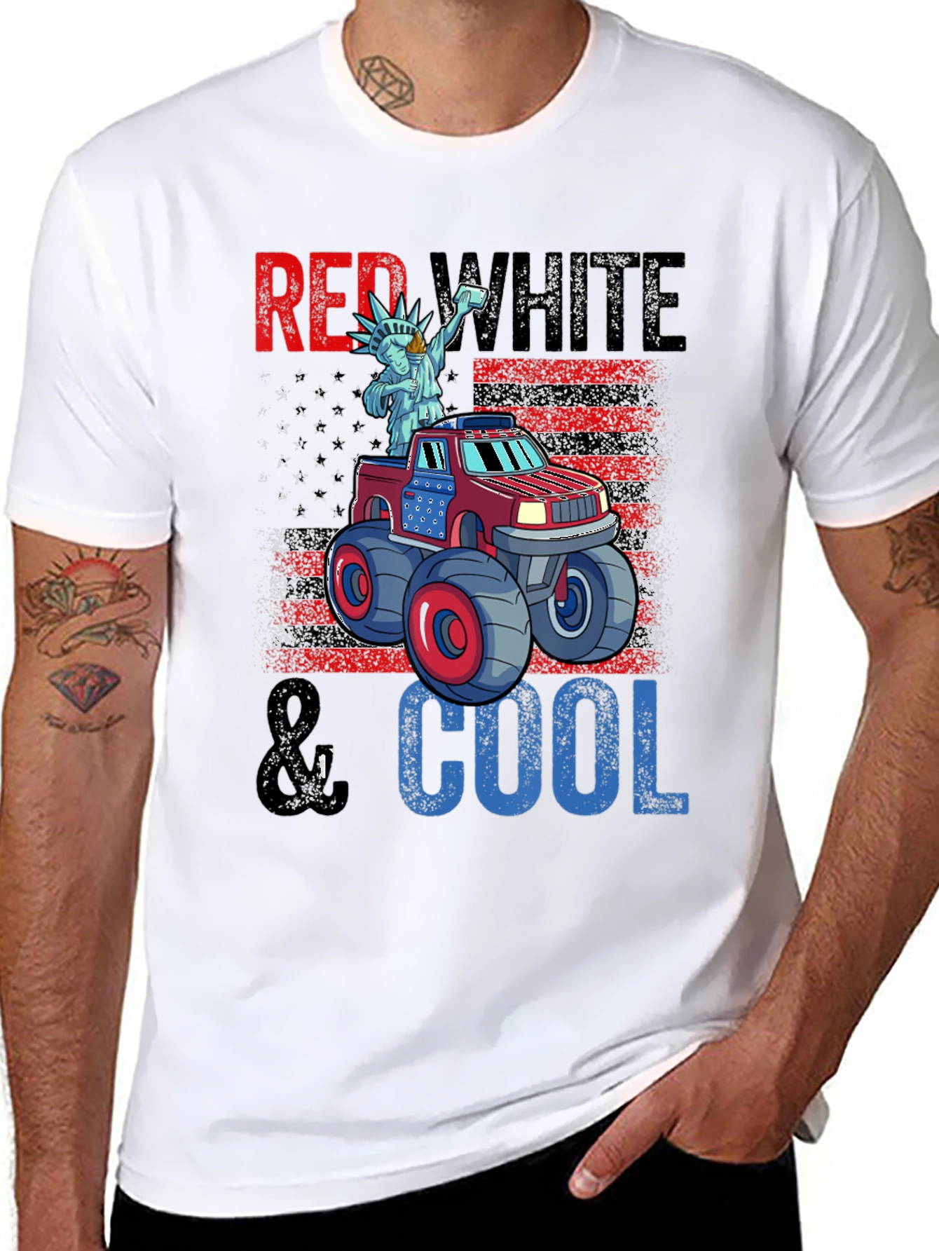 Red White & Cool Monster Truck Graphic T-Shirt