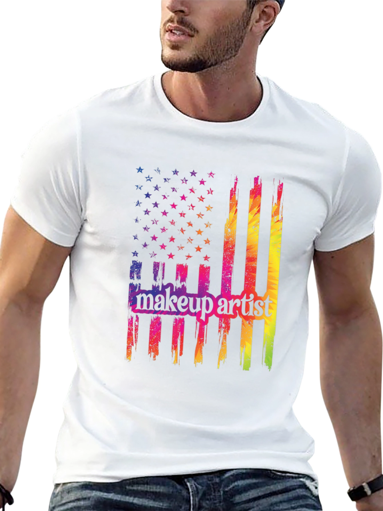 Makeup Artist American Flag Graphic T-Shirt